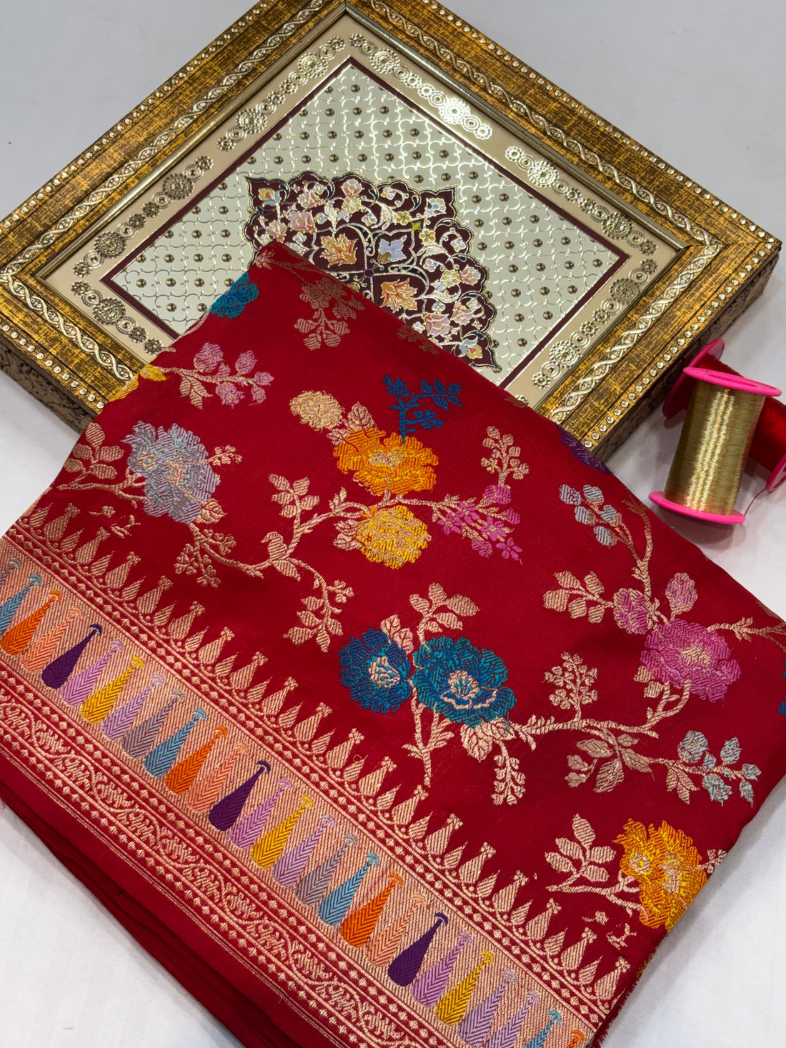 Red Shade Pure Katan Silk Minakari Handwoven Banarasi Saree