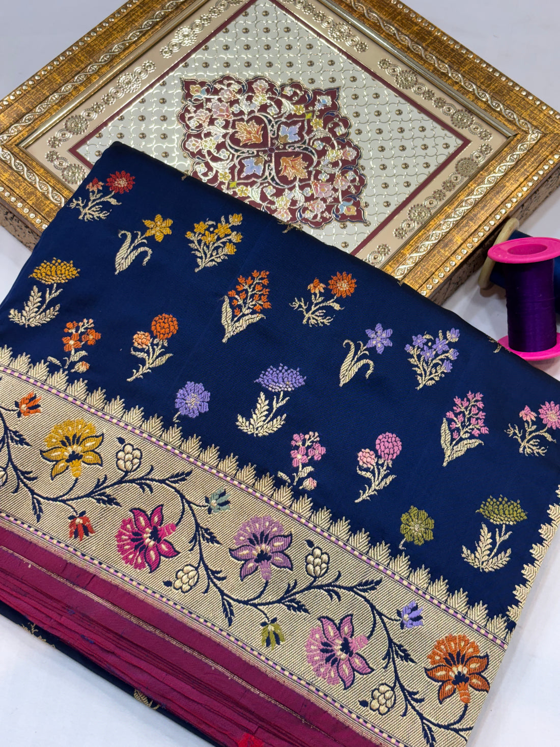Handwoven Royal Blue Meenakari Banarasi Pure Katan Silk Saree