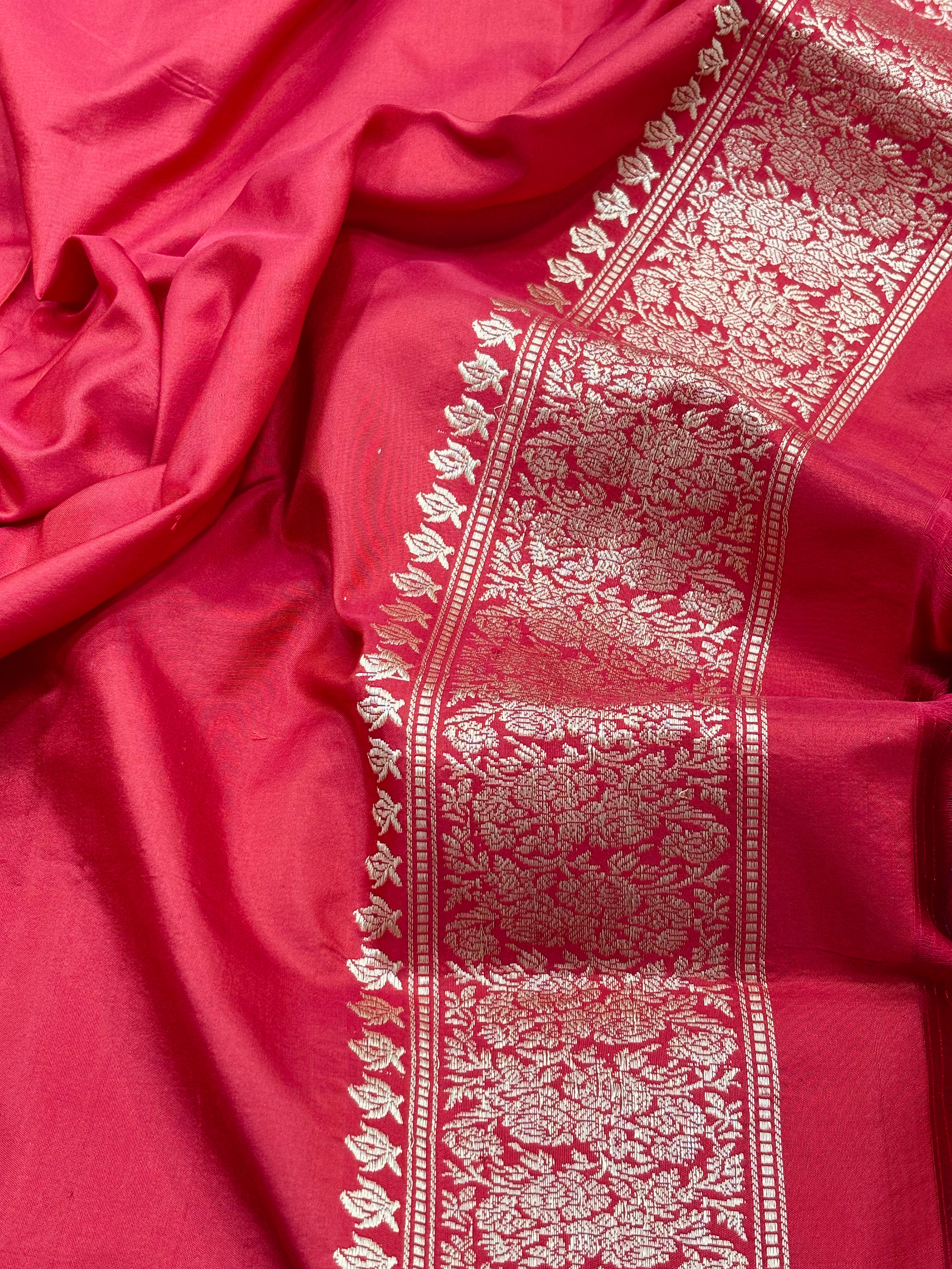 Maroon Red Jaal Pure Katan Silk Handwoven Banarasi Saree