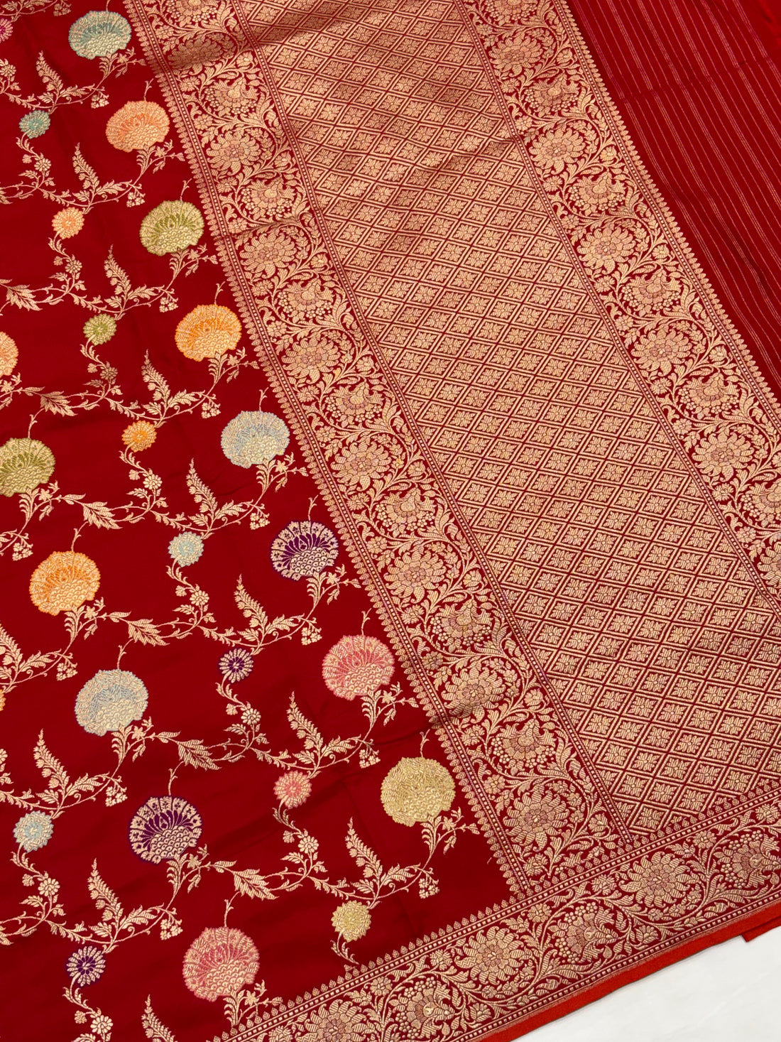 Maroon Red Jaal Pure Katan Silk Handwoven Banarasi Saree