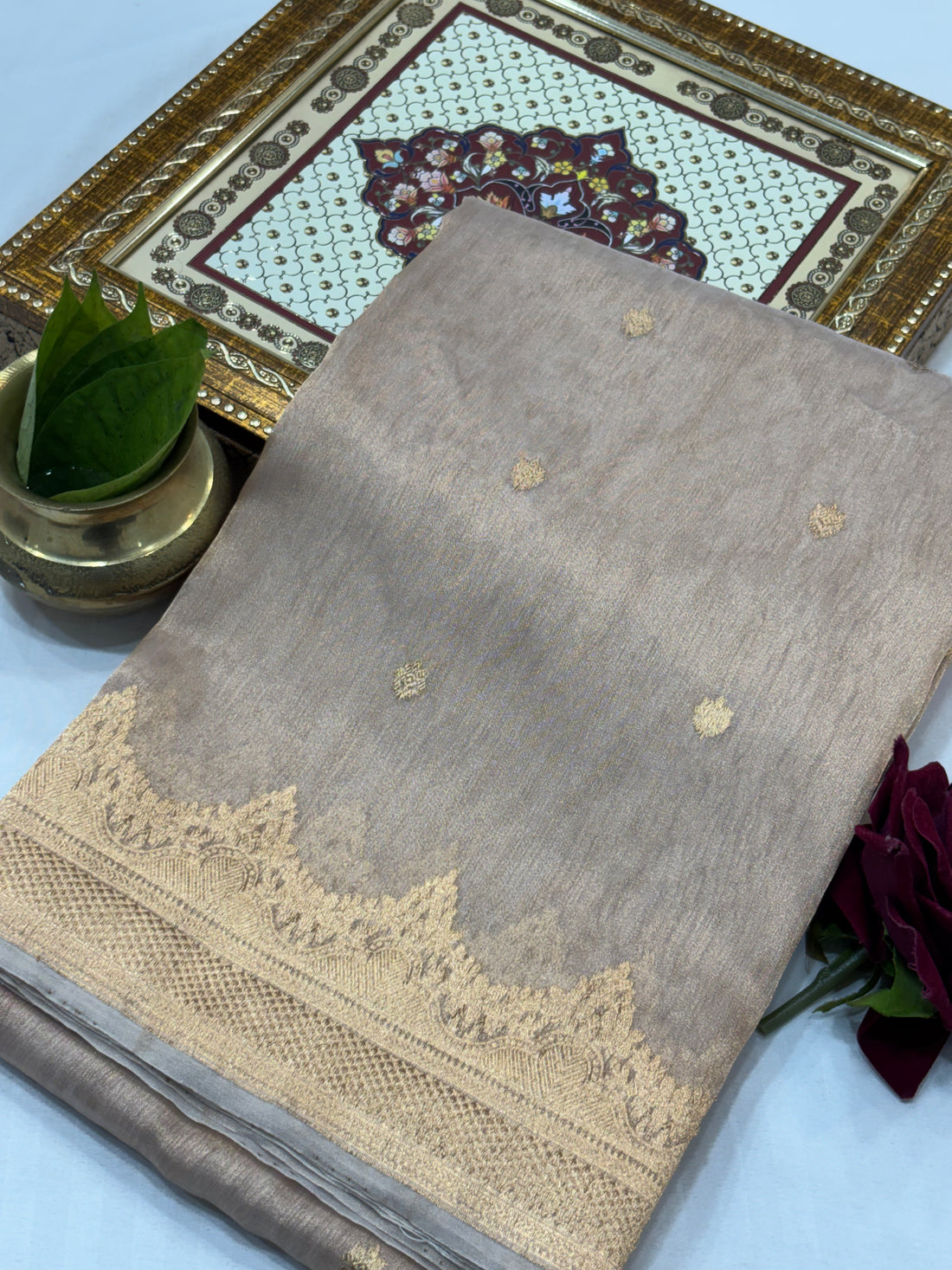 French Grey Pure Tissue Silk Handwoven Banarasi Saree