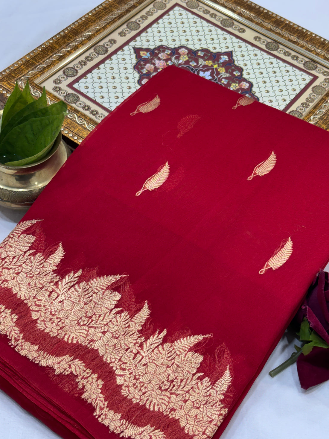 Burgundy Shade Pure Kora Silk Handwoven Banarasi Saree