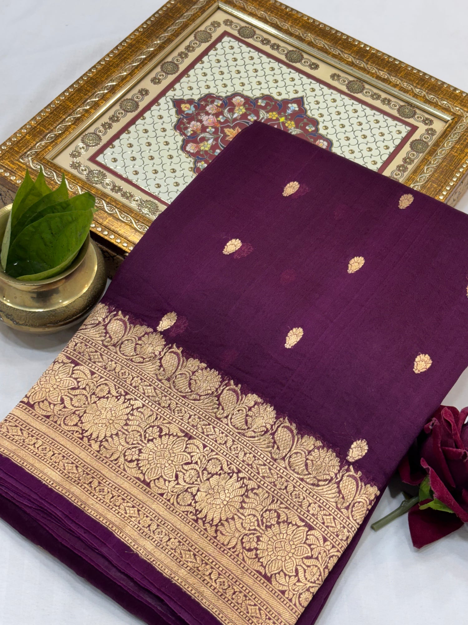 Violet Shade Pure Kora Silk Handwoven Banarasi Saree