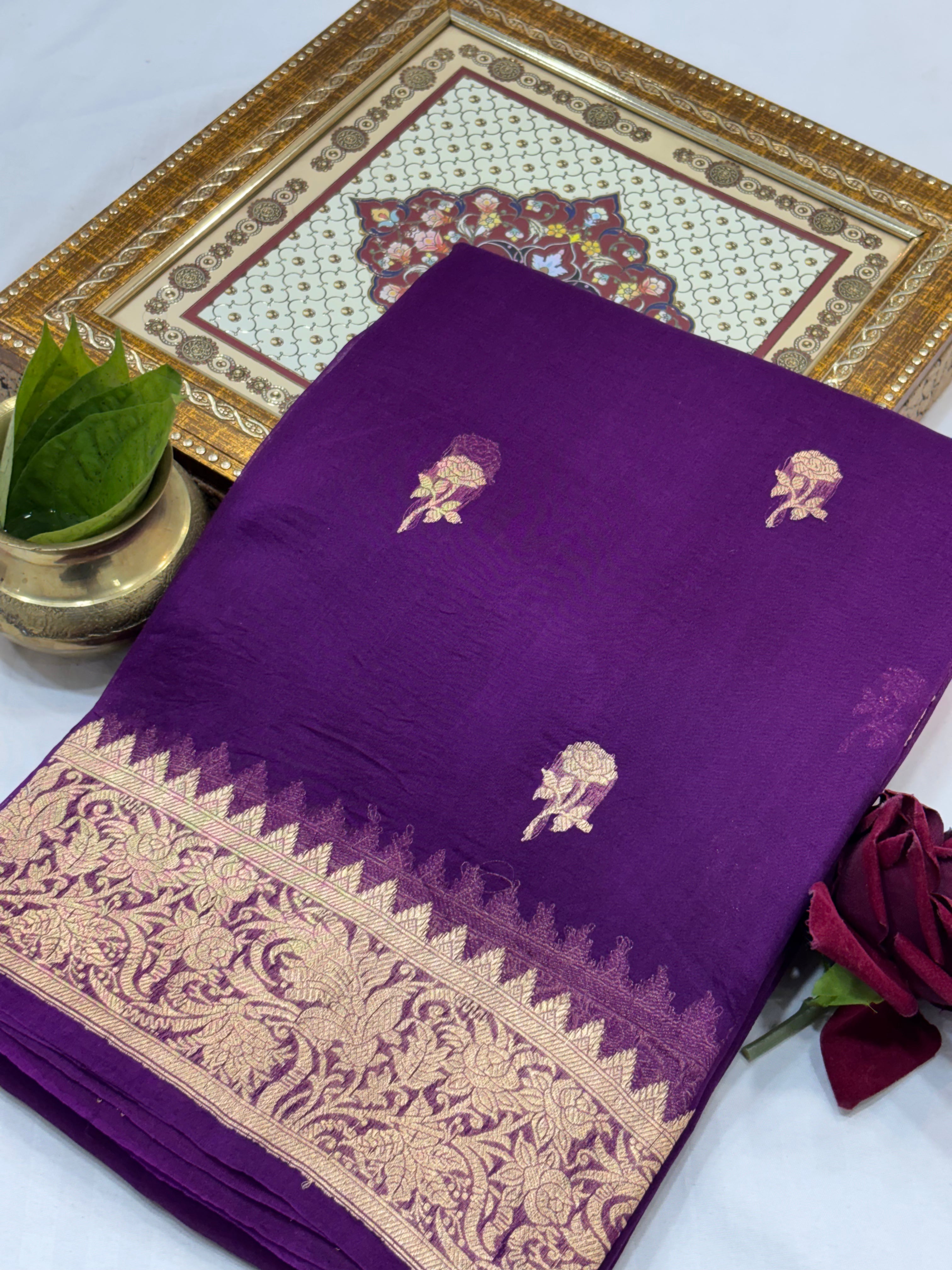 Purple Shade Pure Kora Silk Handwoven Banarasi Saree