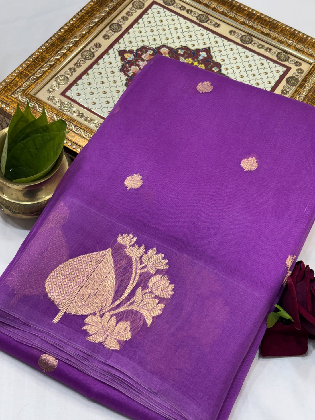 Purple Shade Pure Kora Silk Handwoven Banarasi Saree