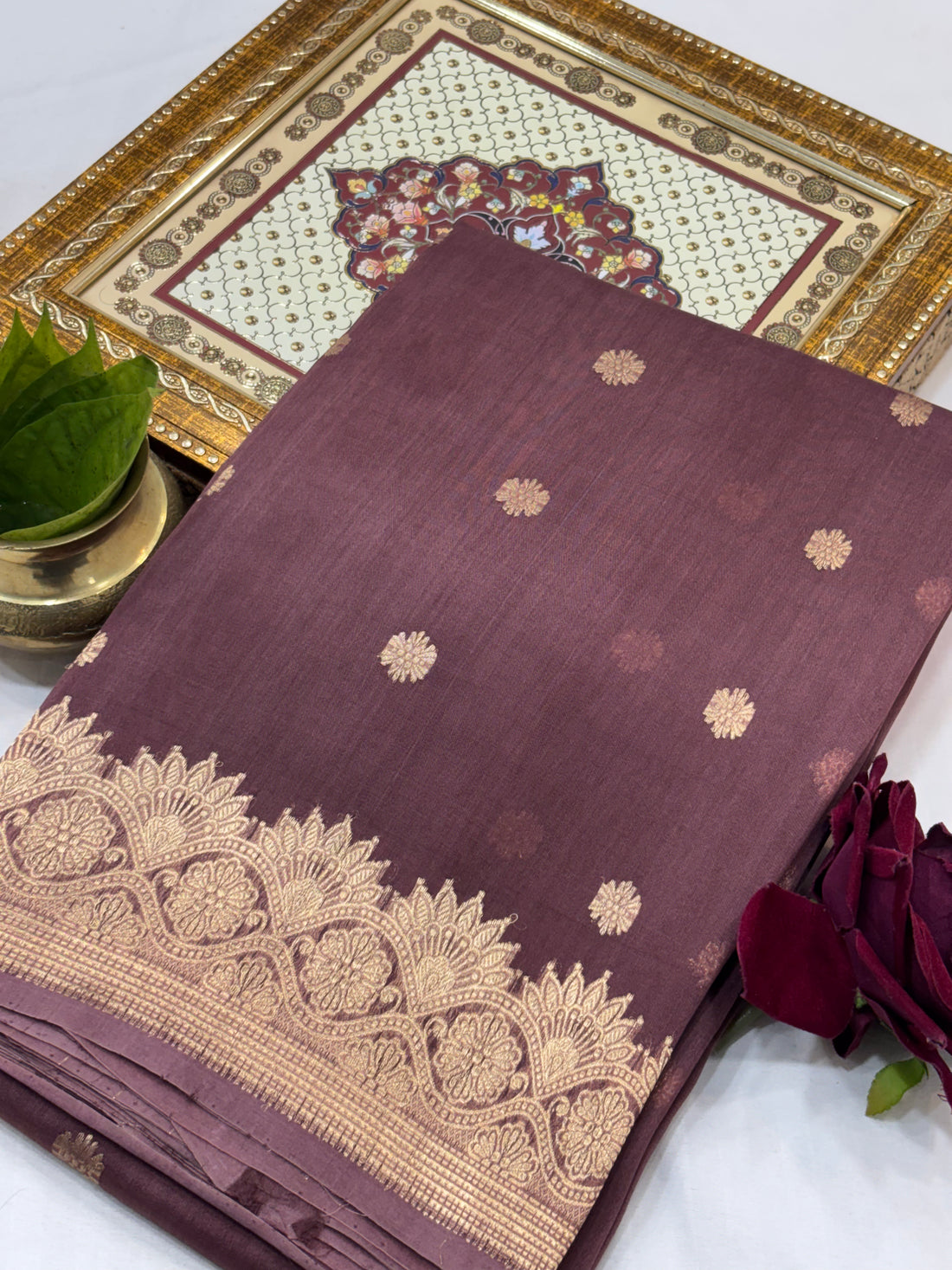 Dark Coffee Shade Pure Kora Silk Handwoven Banarasi Saree