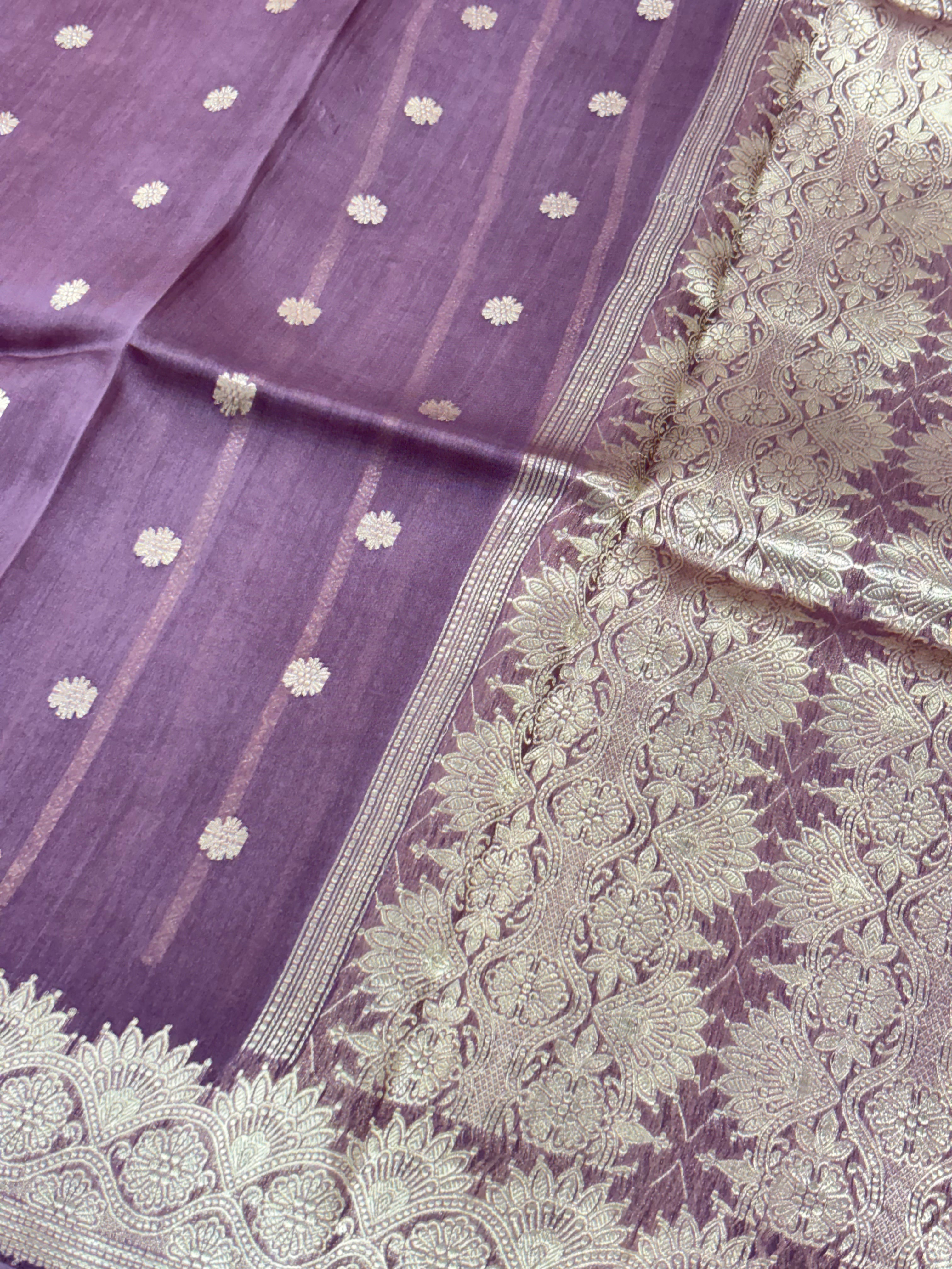 Dark Coffee Shade Pure Kora Silk Handwoven Banarasi Saree