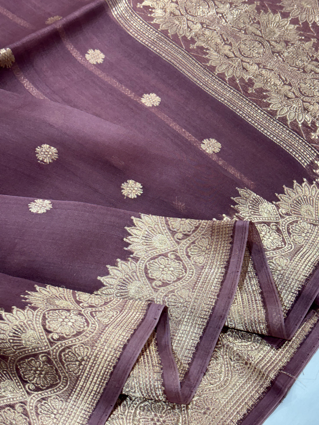 Dark Coffee Shade Pure Kora Silk Handwoven Banarasi Saree