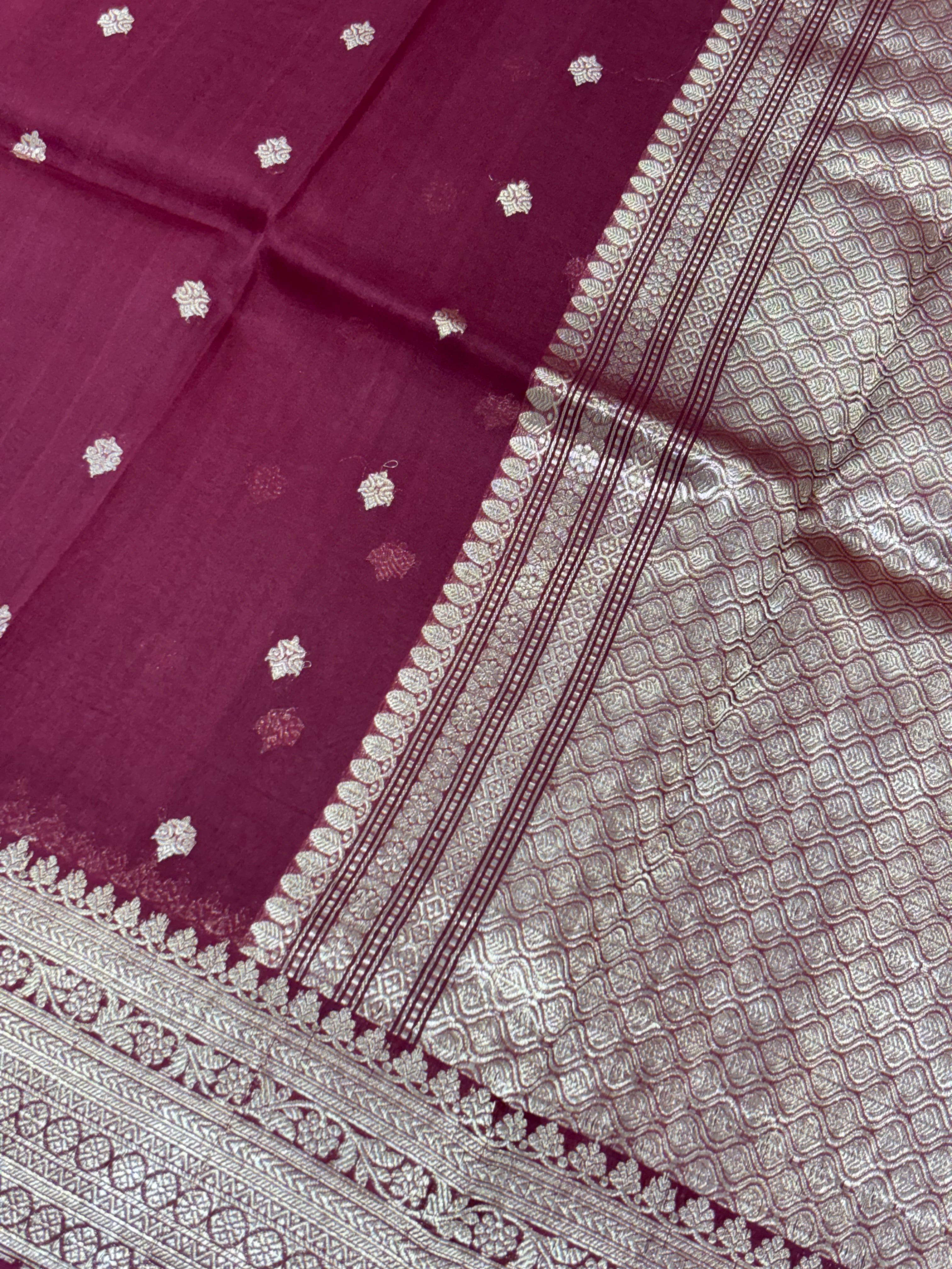 Red Shade Pure Kora Silk Handwoven Banarasi Saree