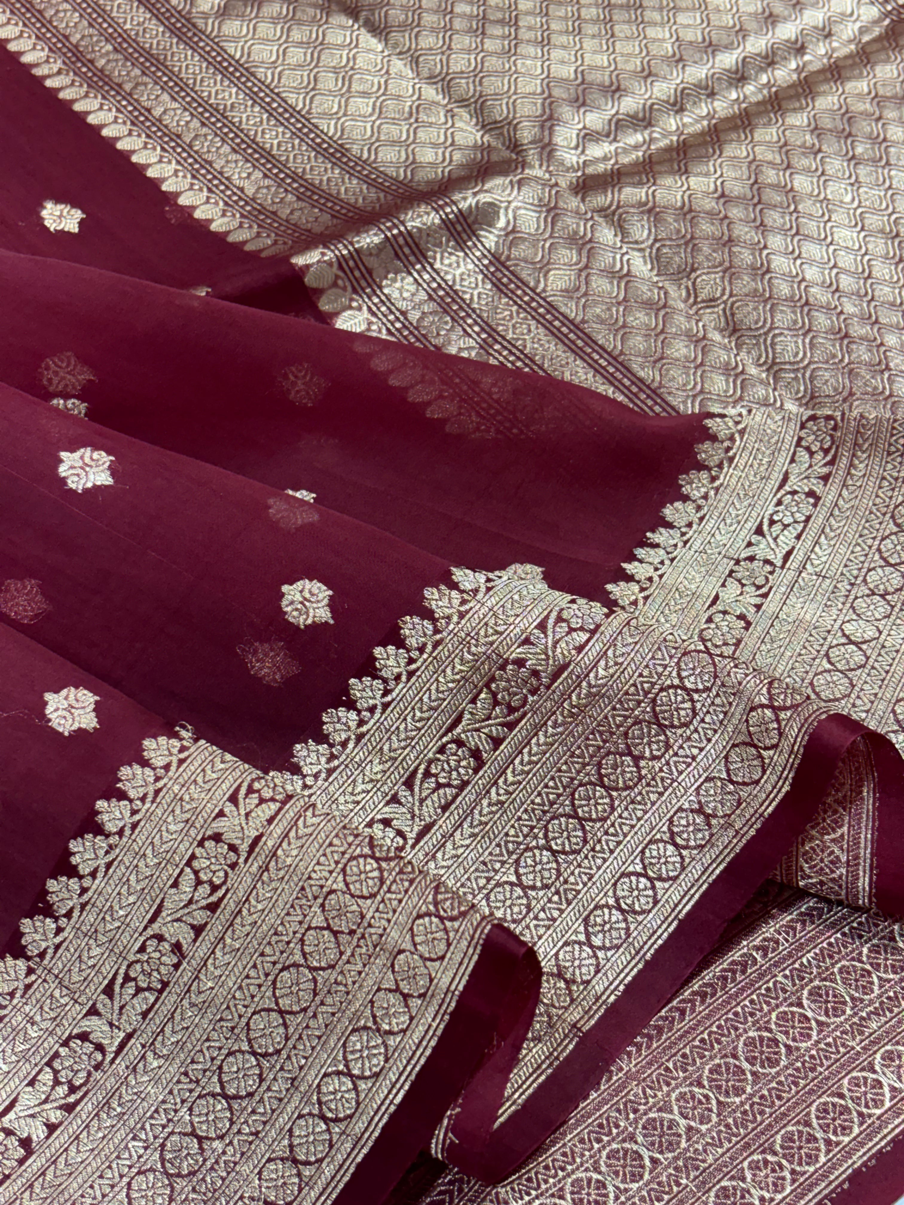 Red Shade Pure Kora Silk Handwoven Banarasi Saree