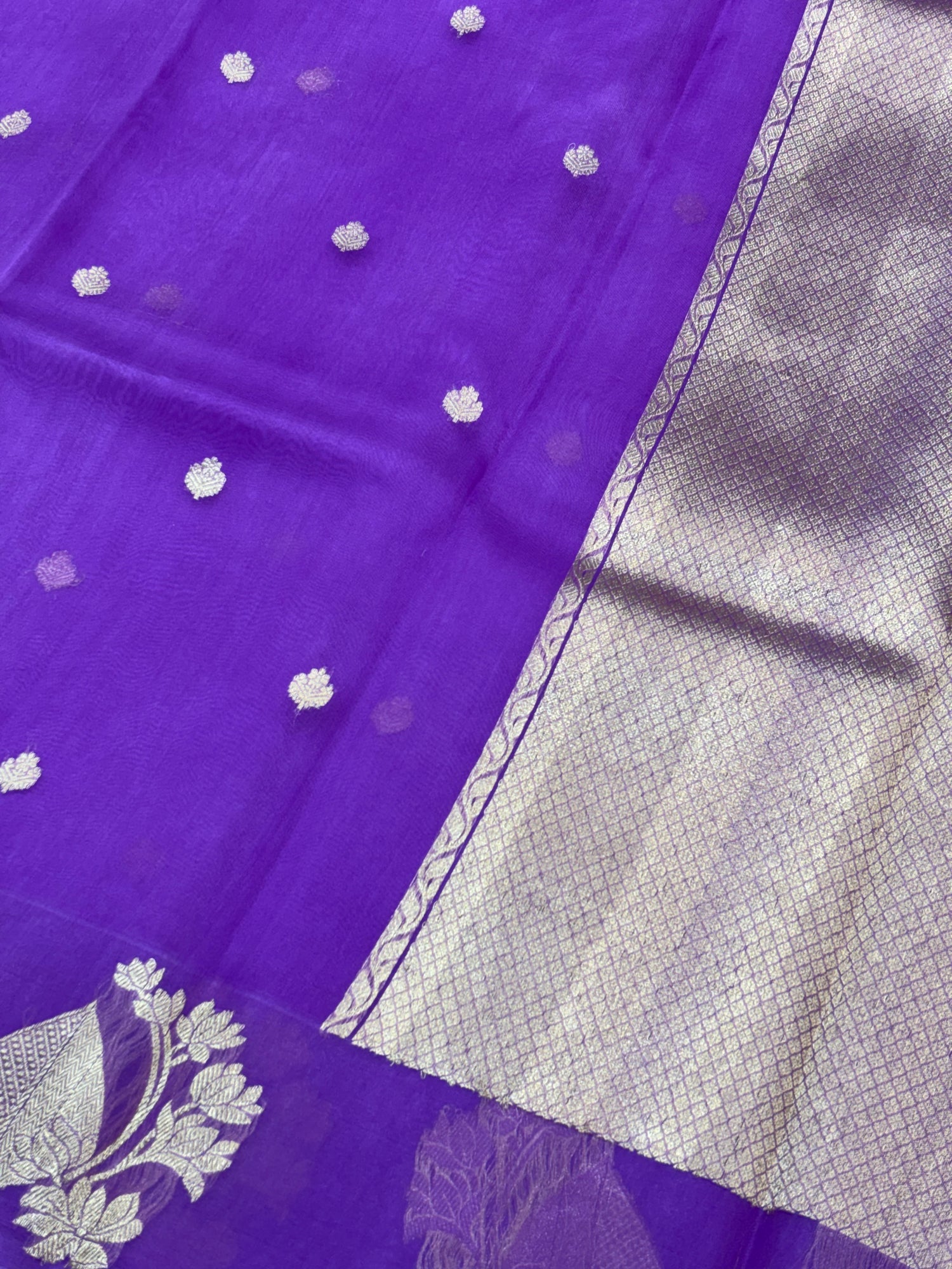 Purple Shade Pure Kora Silk Handwoven Banarasi Saree