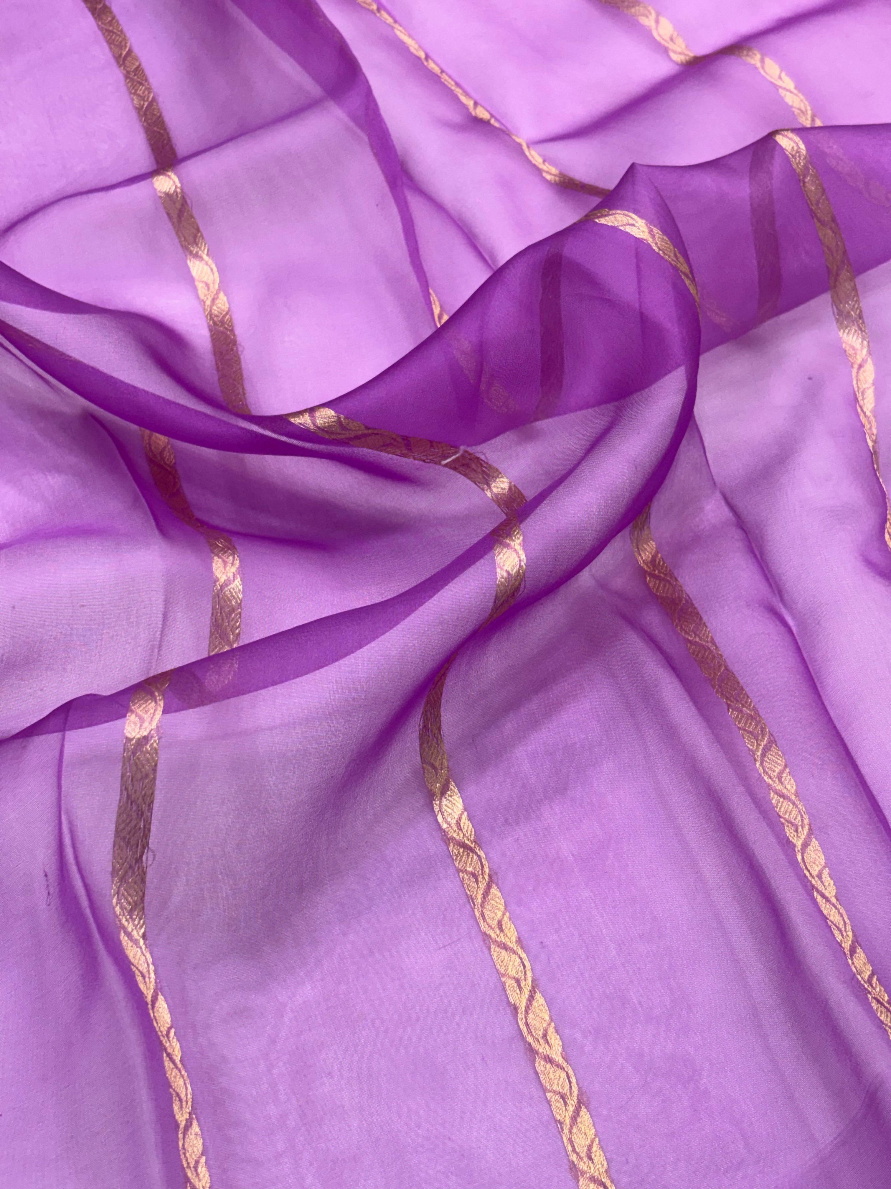 Purple Shade Pure Kora Silk Handwoven Banarasi Saree