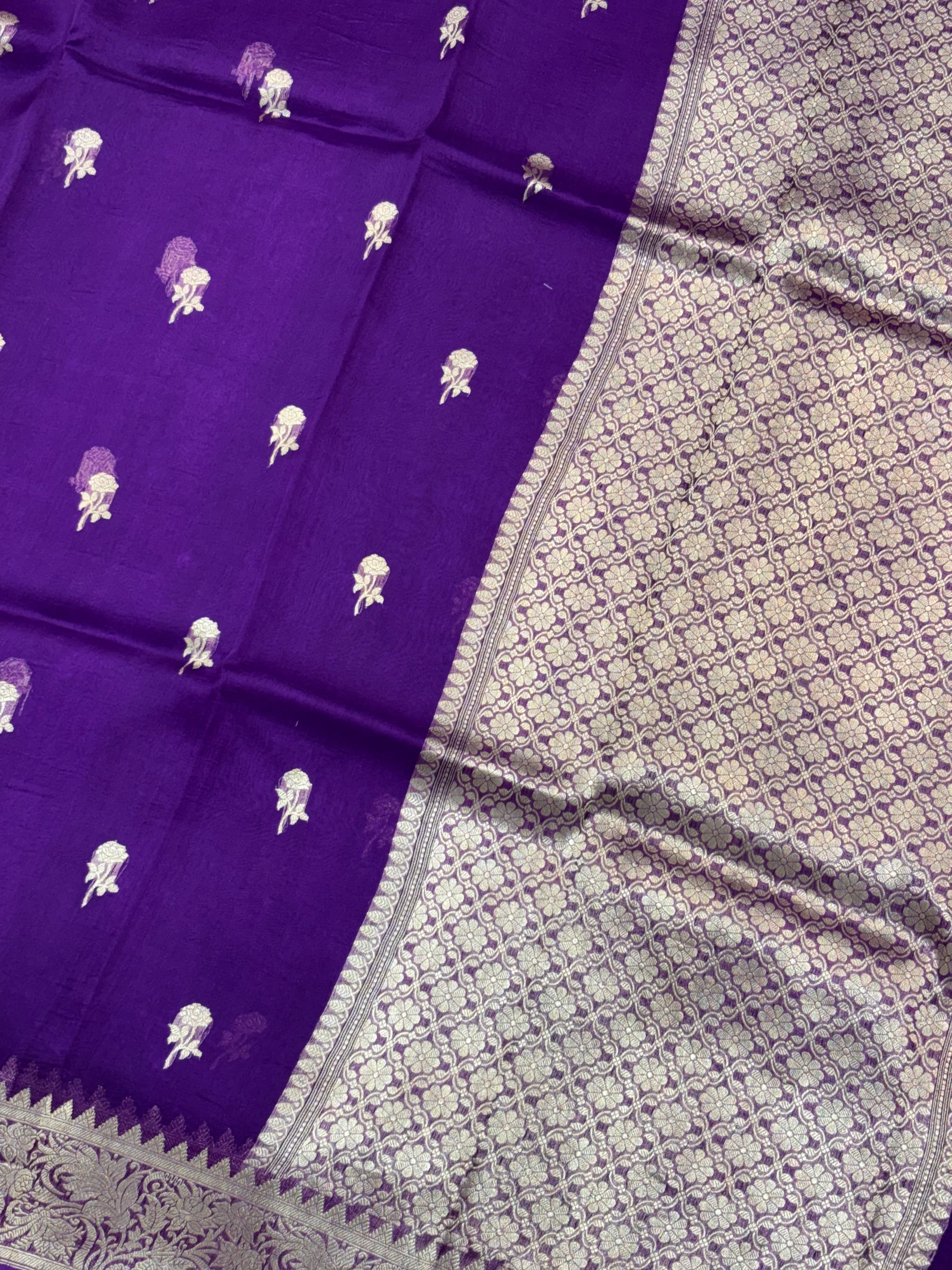 Purple Shade Pure Kora Silk Handwoven Banarasi Saree