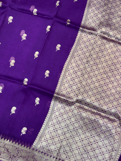 Purple Shade Pure Kora Silk Handwoven Banarasi Saree