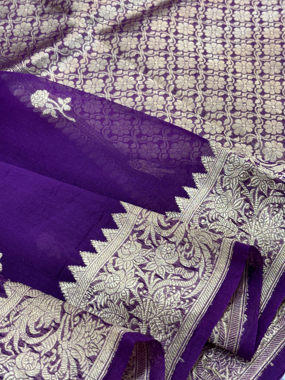 Purple Shade Pure Kora Silk Handwoven Banarasi Saree
