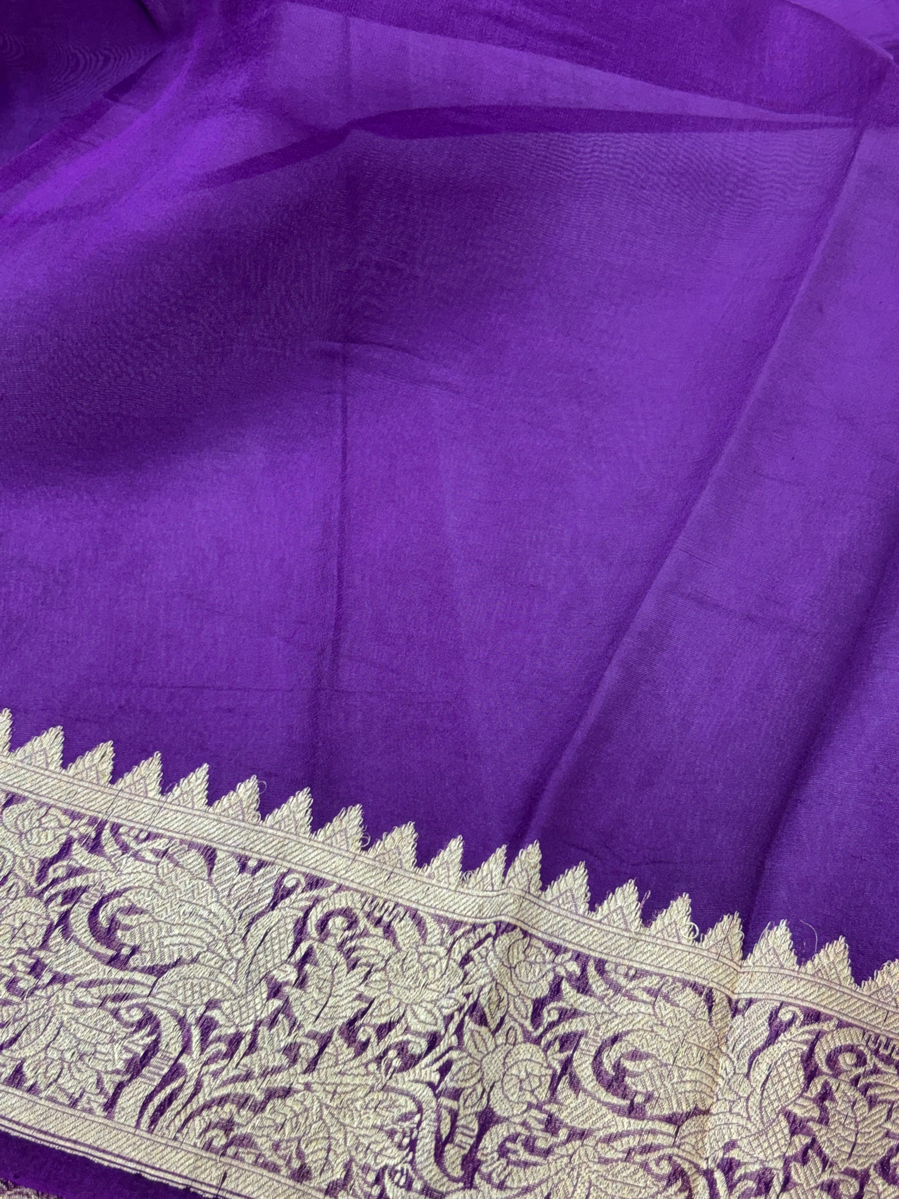 Purple Shade Pure Kora Silk Handwoven Banarasi Saree