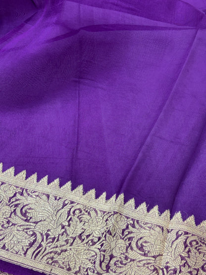 Purple Shade Pure Kora Silk Handwoven Banarasi Saree