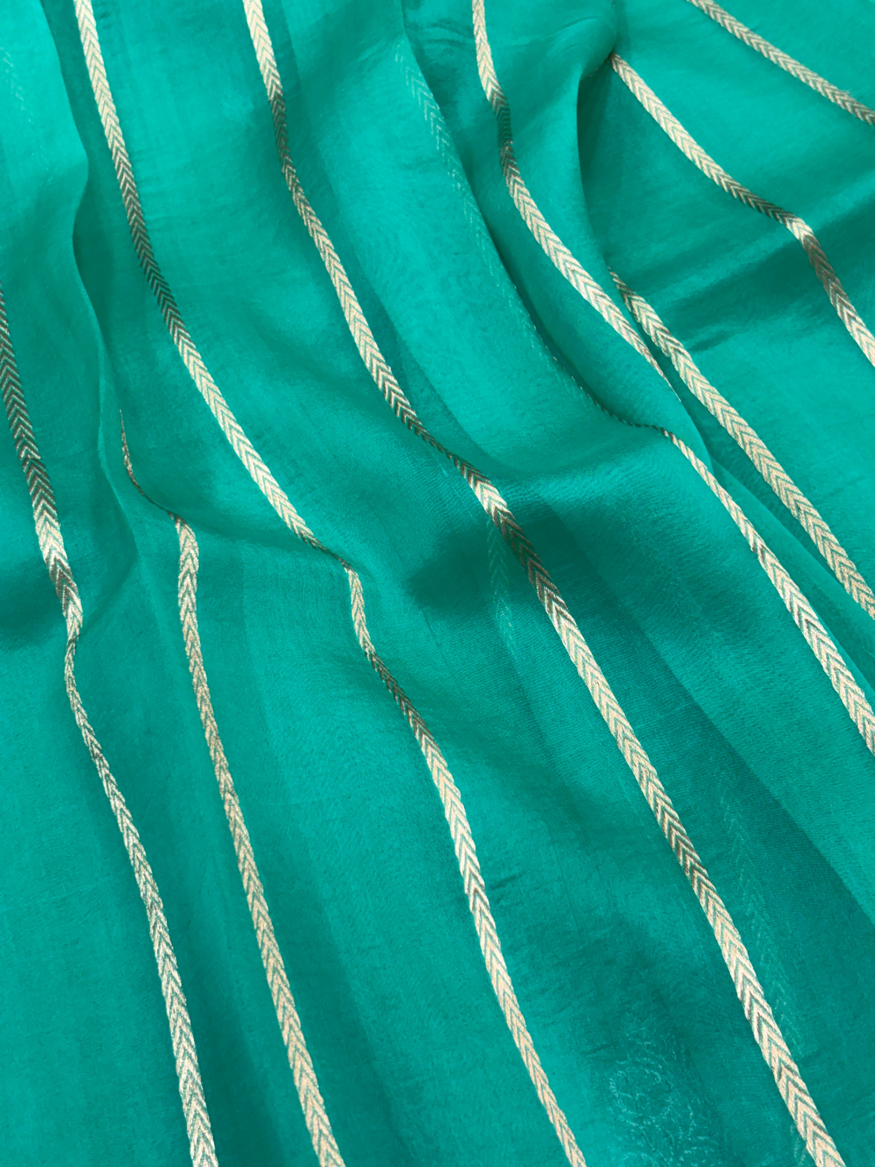 Teal Green Pure Kora Silk Handwoven Banarasi Saree