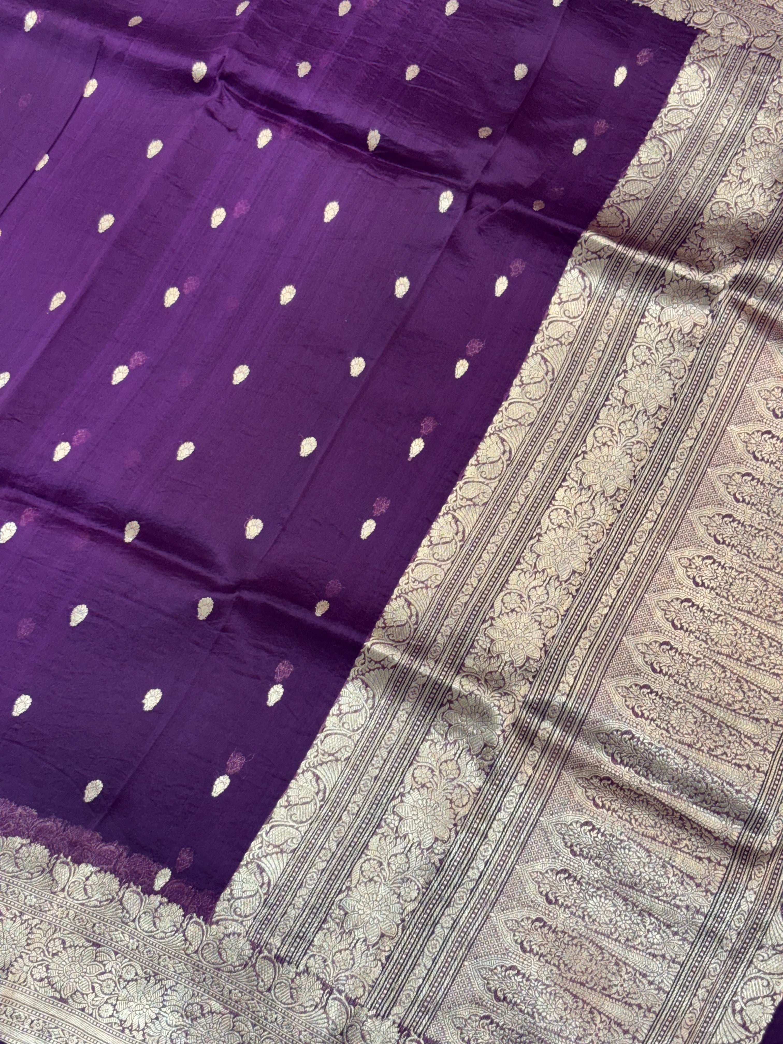 Violet Shade Pure Kora Silk Handwoven Banarasi Saree