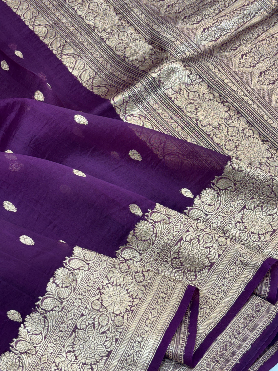 Violet Shade Pure Kora Silk Handwoven Banarasi Saree