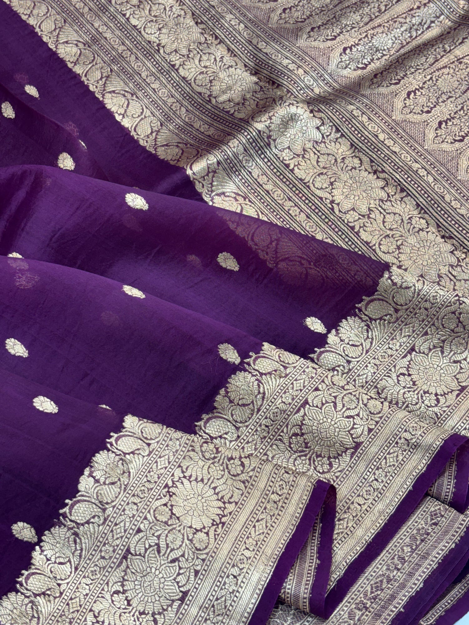 Violet Shade Pure Kora Silk Handwoven Banarasi Saree