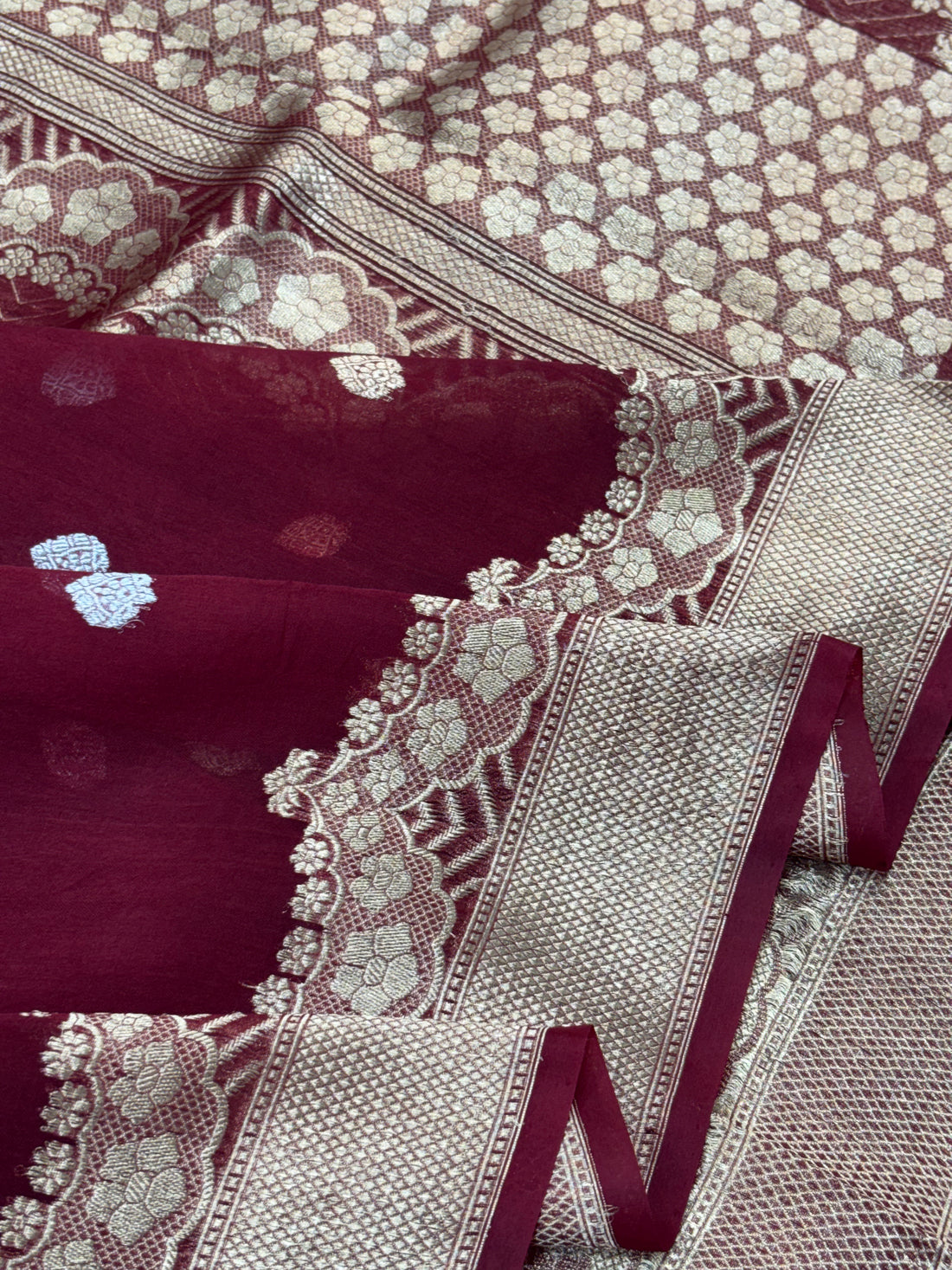 Maroon Shade Pure Kora Silk Handwoven Banarasi Saree