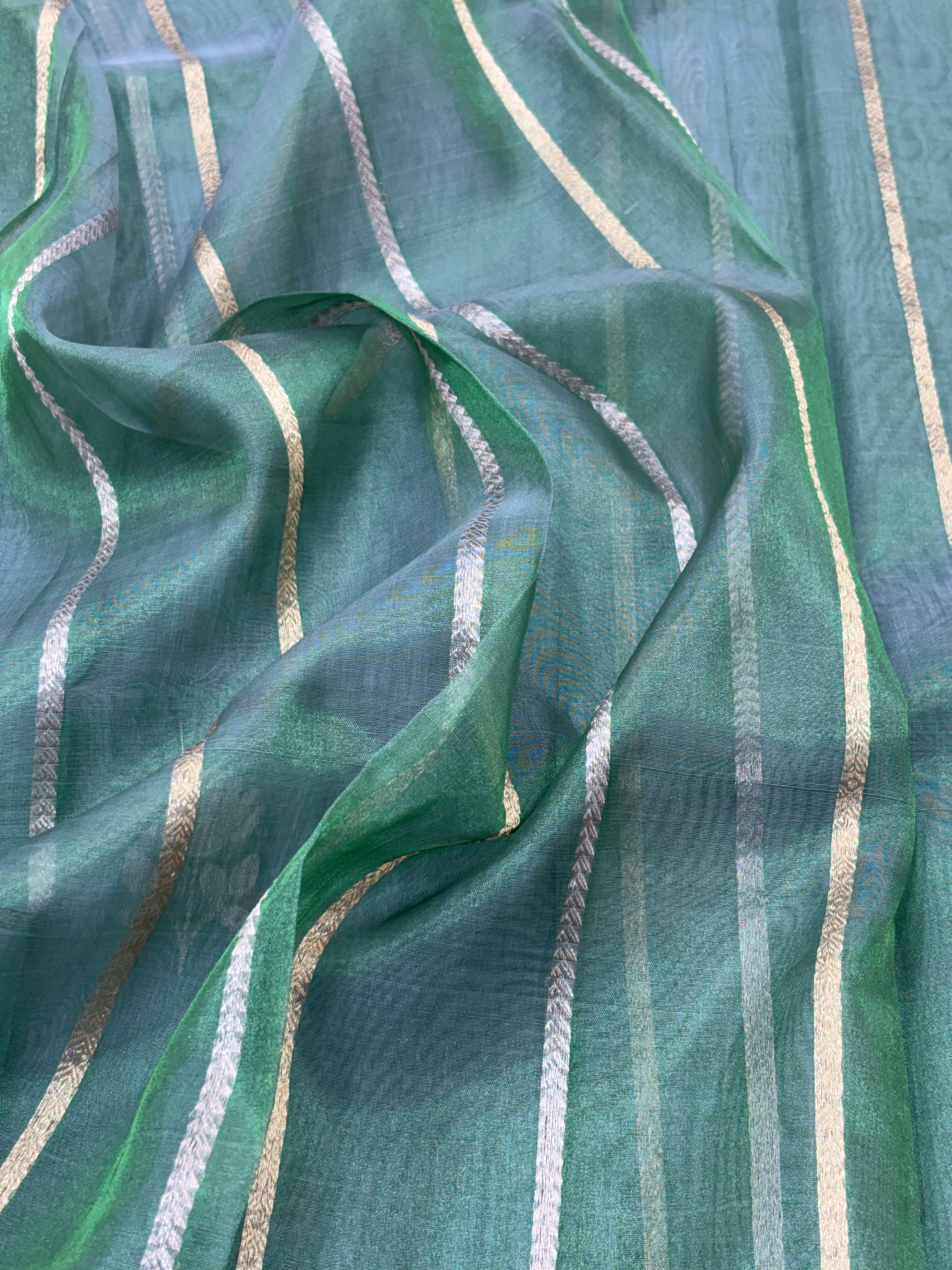 Olive Green Pure Kora Silk Handwoven Banarasi Saree