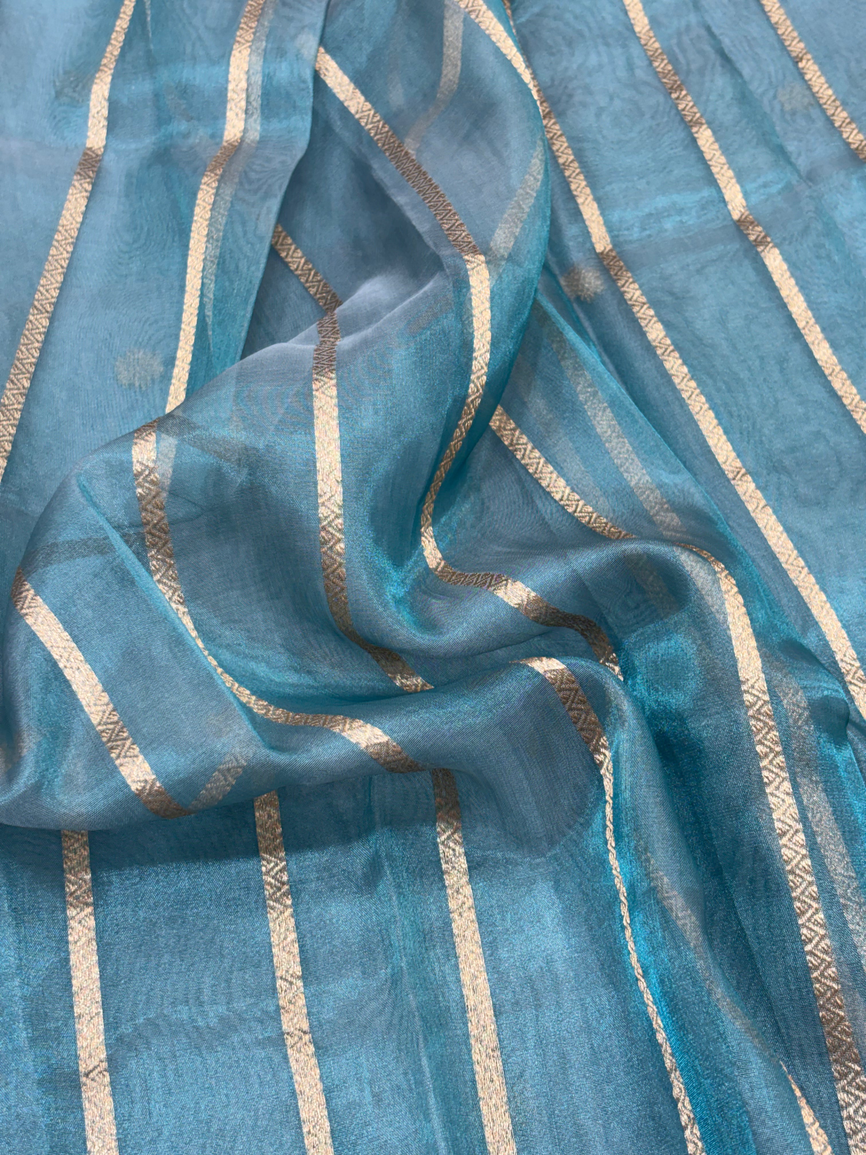 Steel Blue Pure Kora Silk Handwoven Banarasi Saree