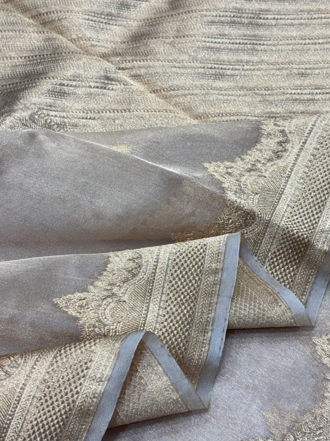 French Grey Pure Tissue Silk Handwoven Banarasi Saree