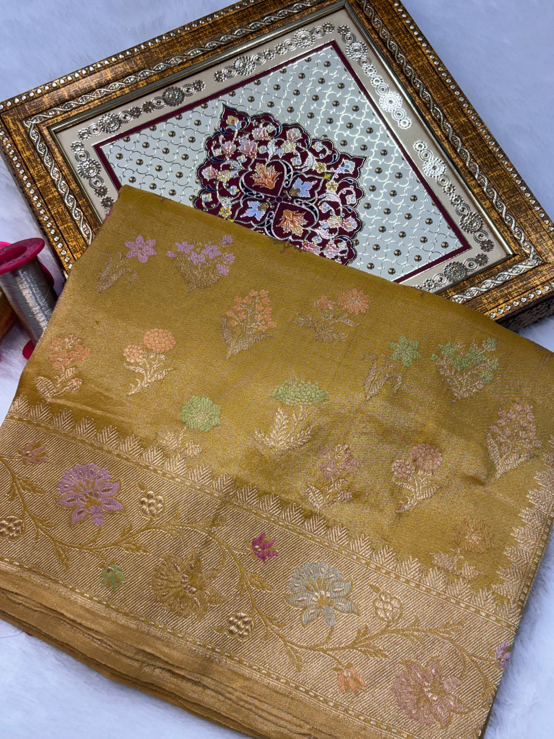 Mustard Yellow Pure Tissue Silk Handwoven Banarasi Saree