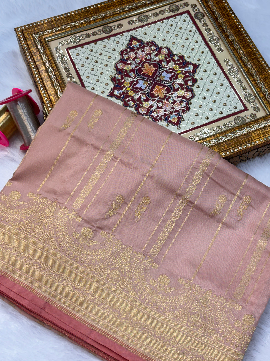 Dusty Rose Pure Katan Silk Handwoven Banarasi Saree
