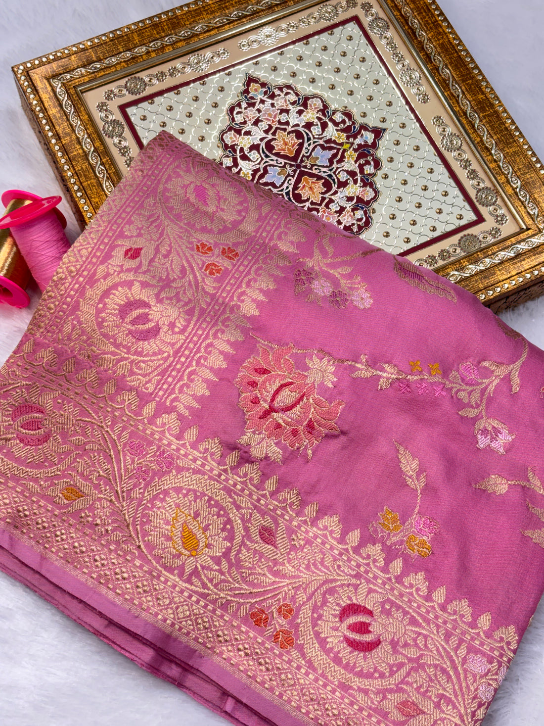 Pink Shade Pure Katan Silk Handwoven Banarasi Saree