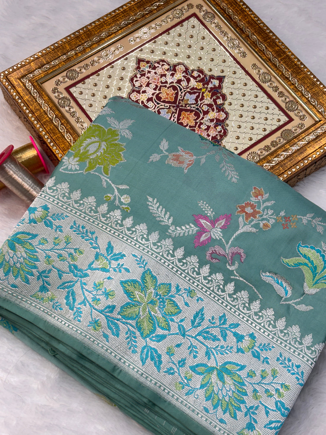 Mint Green Pure Katan Silk Handwoven Banarasi Saree