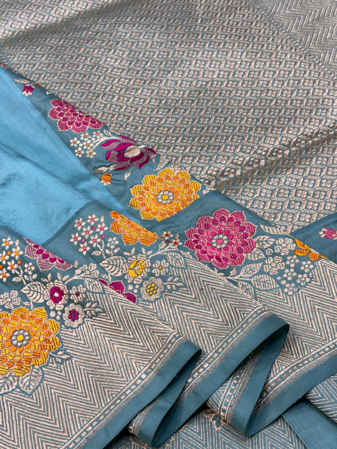Light Teal Pure Katan Silk Handwoven Banarasi Saree