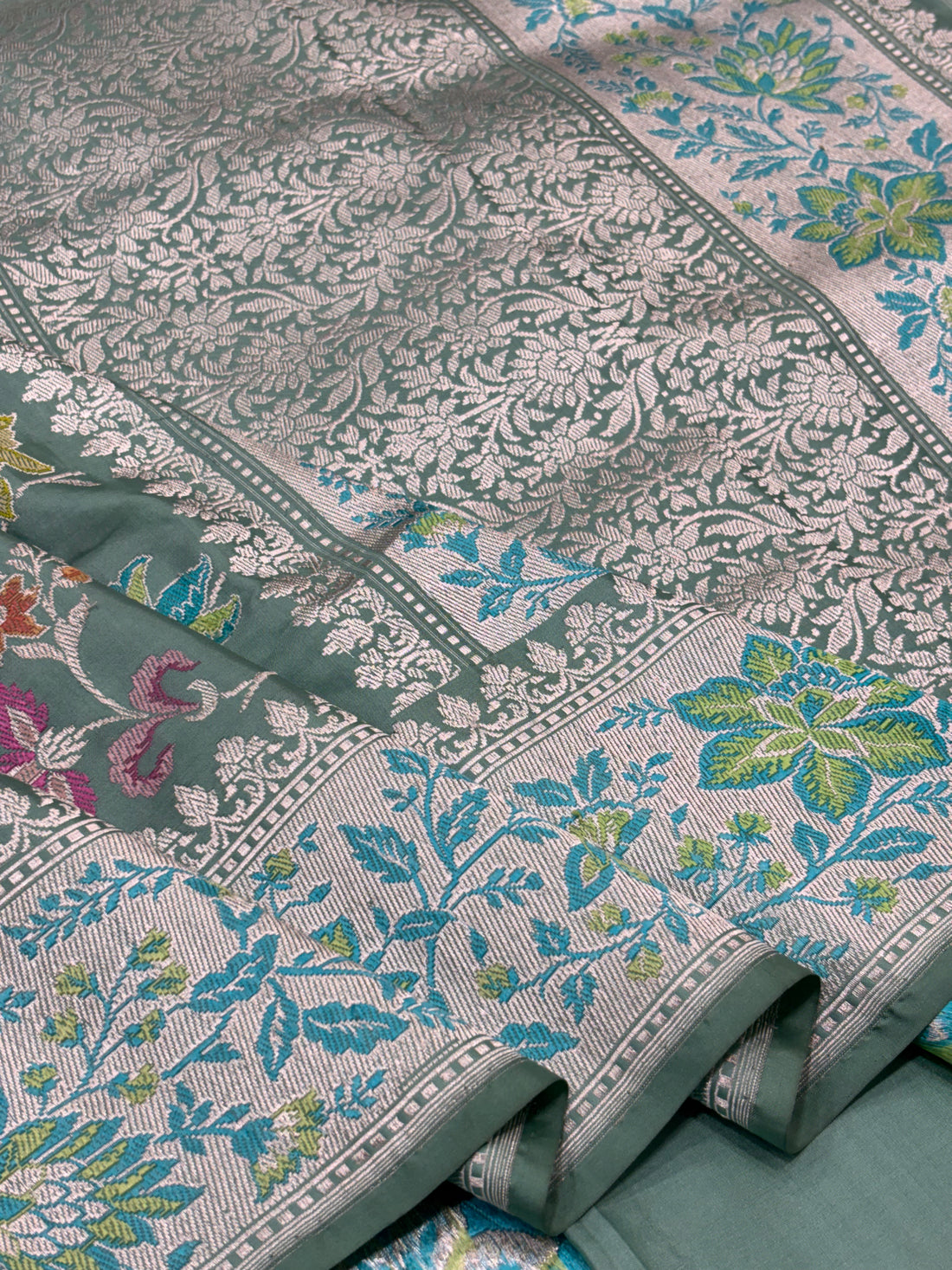 Mint Green Pure Katan Silk Handwoven Banarasi Saree