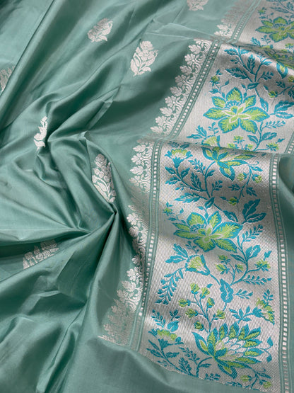 Mint Green Pure Katan Silk Handwoven Banarasi Saree