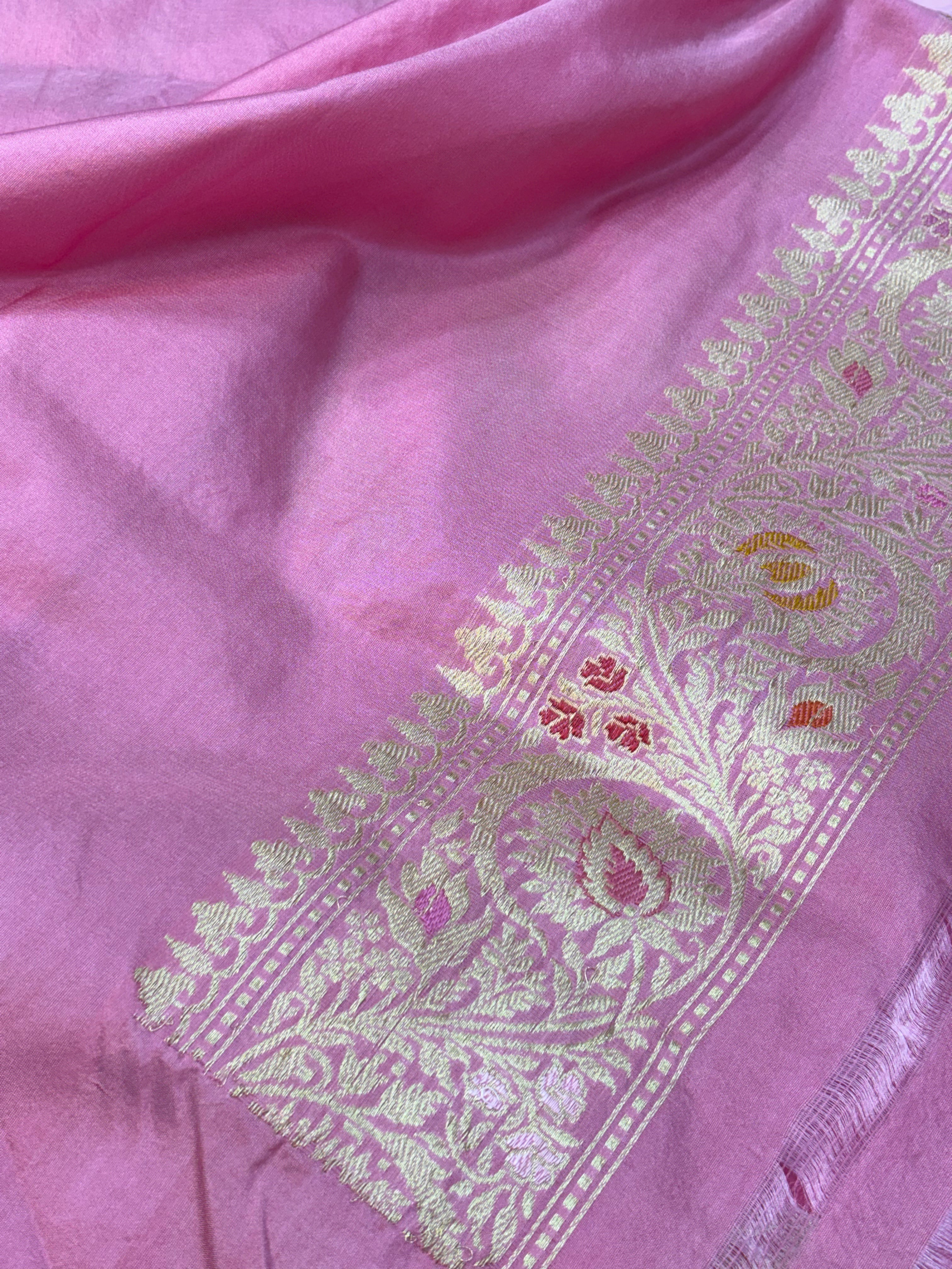 Pink Shade Pure Katan Silk Handwoven Banarasi Saree