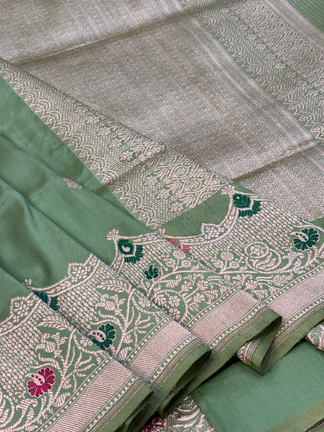 Sage Green Pure Katan Silk Handwoven Banarasi Saree