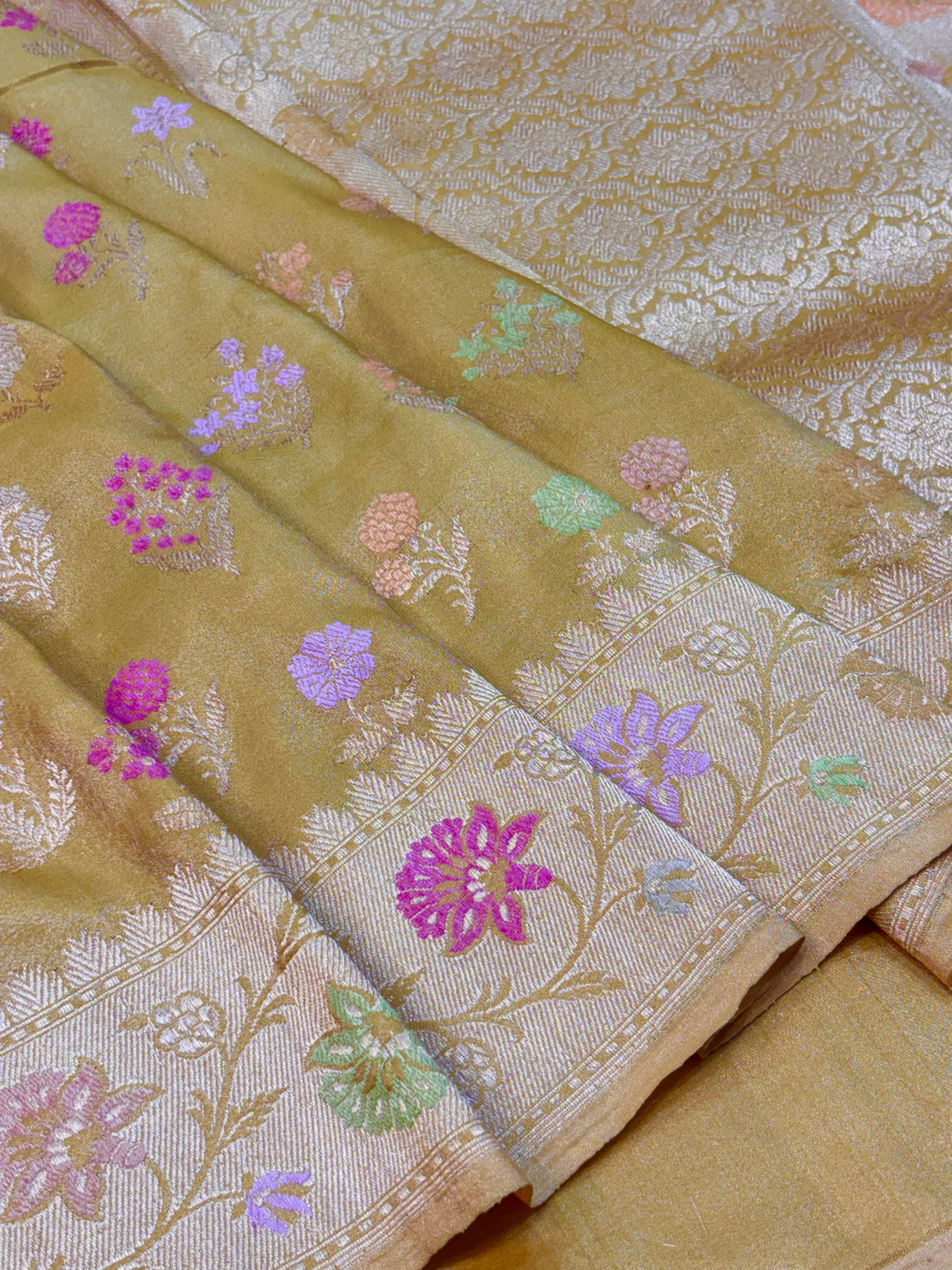 Mustard Yellow Pure Tissue Silk Handwoven Banarasi Saree