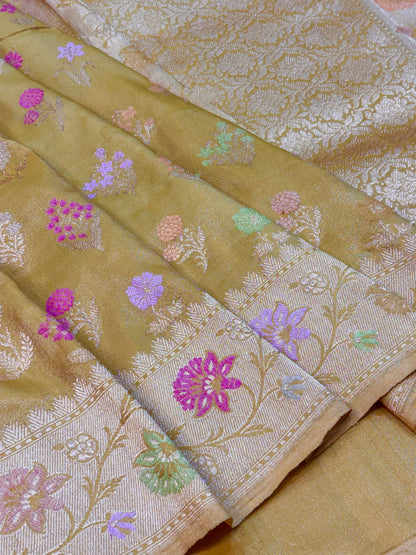 Mustard Yellow Pure Tissue Silk Handwoven Banarasi Saree