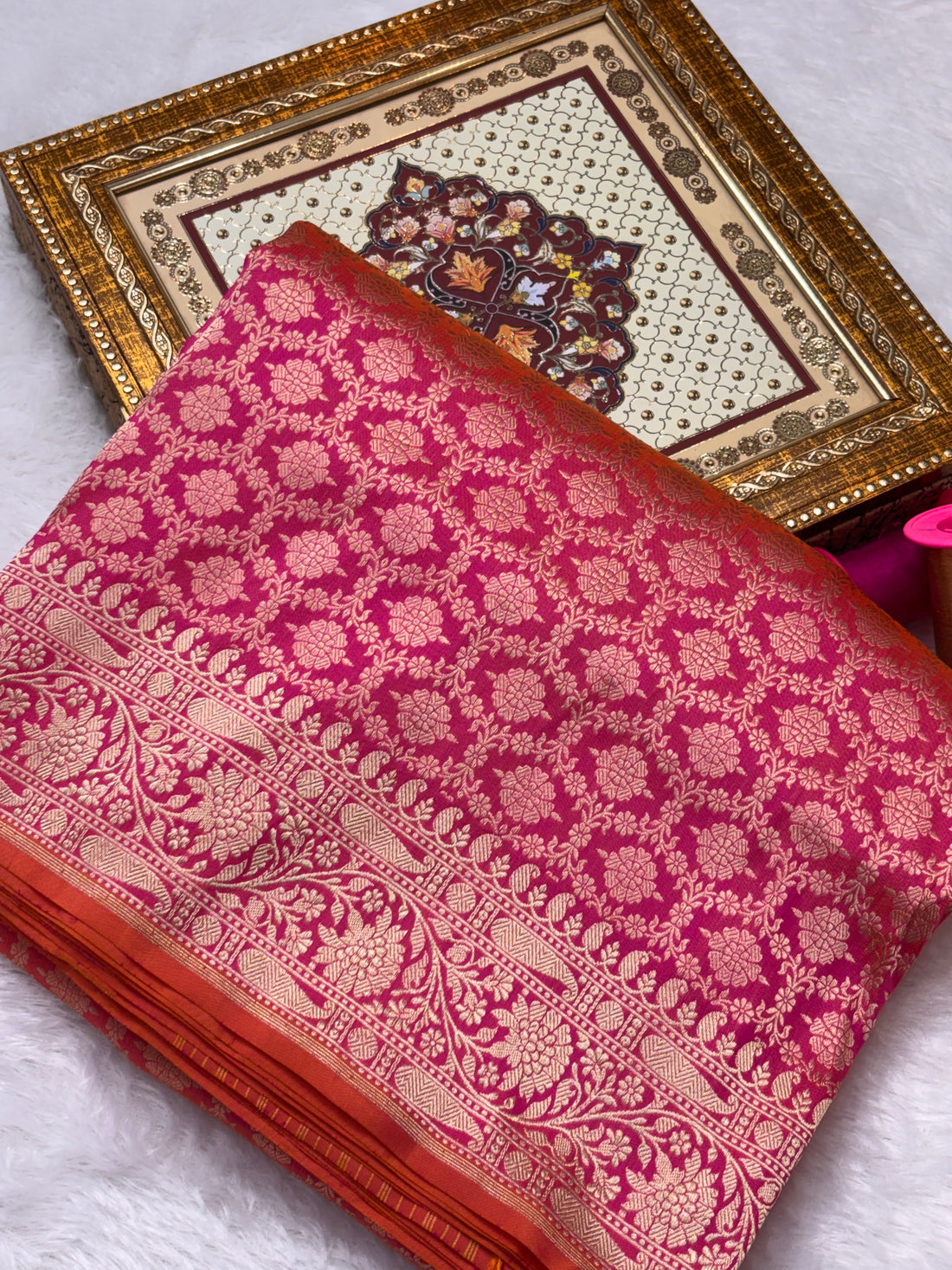 Rani Pink Pure Katan Silk Handwoven Banarasi Saree