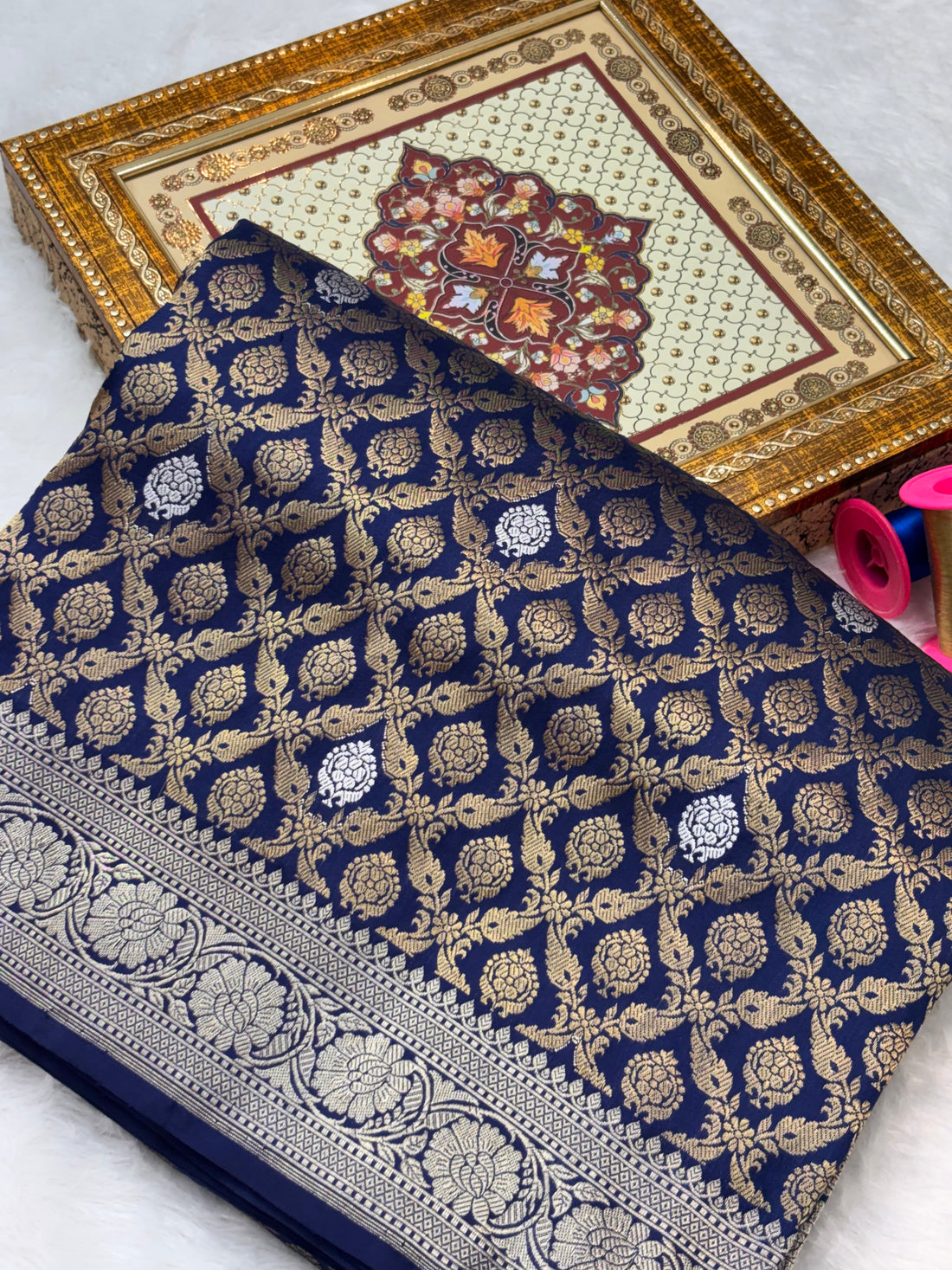 Royal Blue Pure Katan Silk Handwoven Banarasi Saree