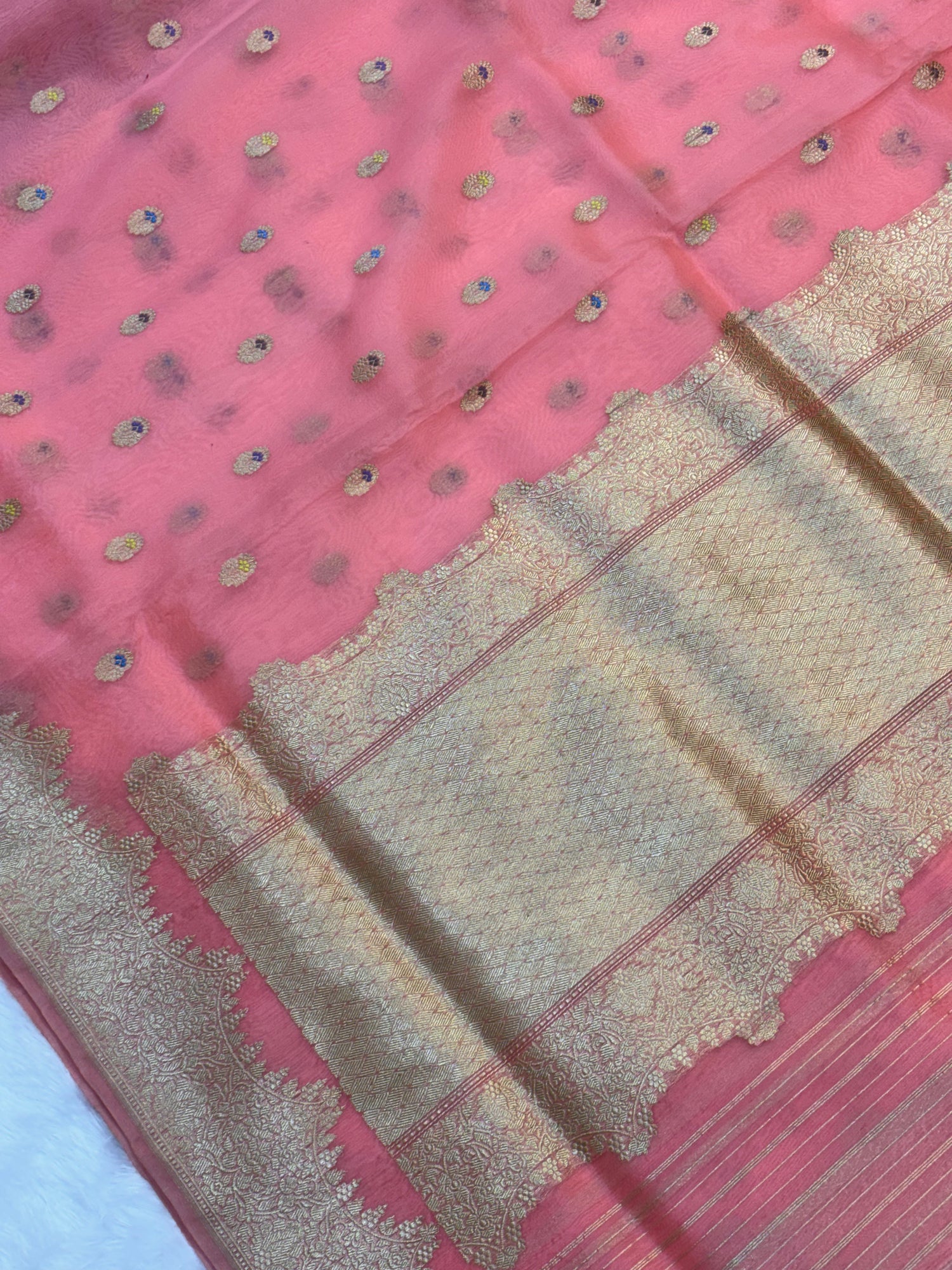 Light Pink Pure Organza Silk Handwoven Banarasi Saree