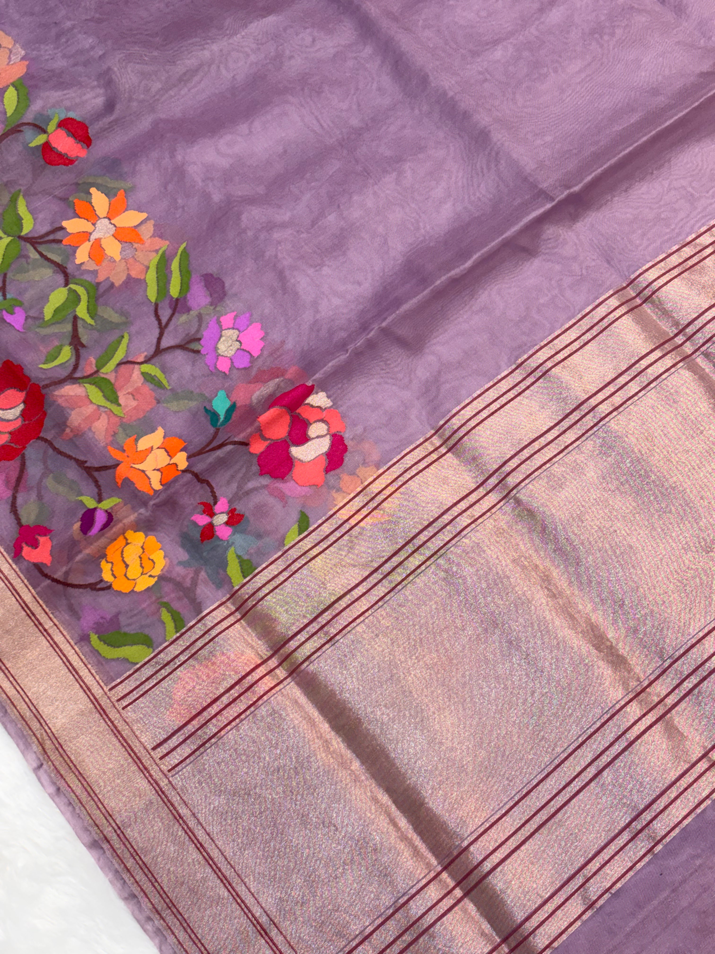 Light Lavender Pure Organza Ektara Silk Handwoven Banarasi Saree