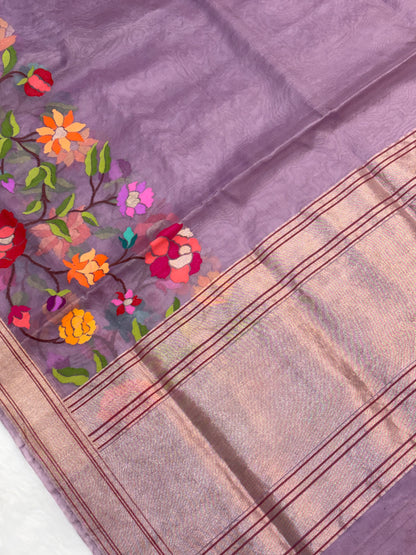 Light Lavender Pure Organza Ektara Silk Handwoven Banarasi Saree