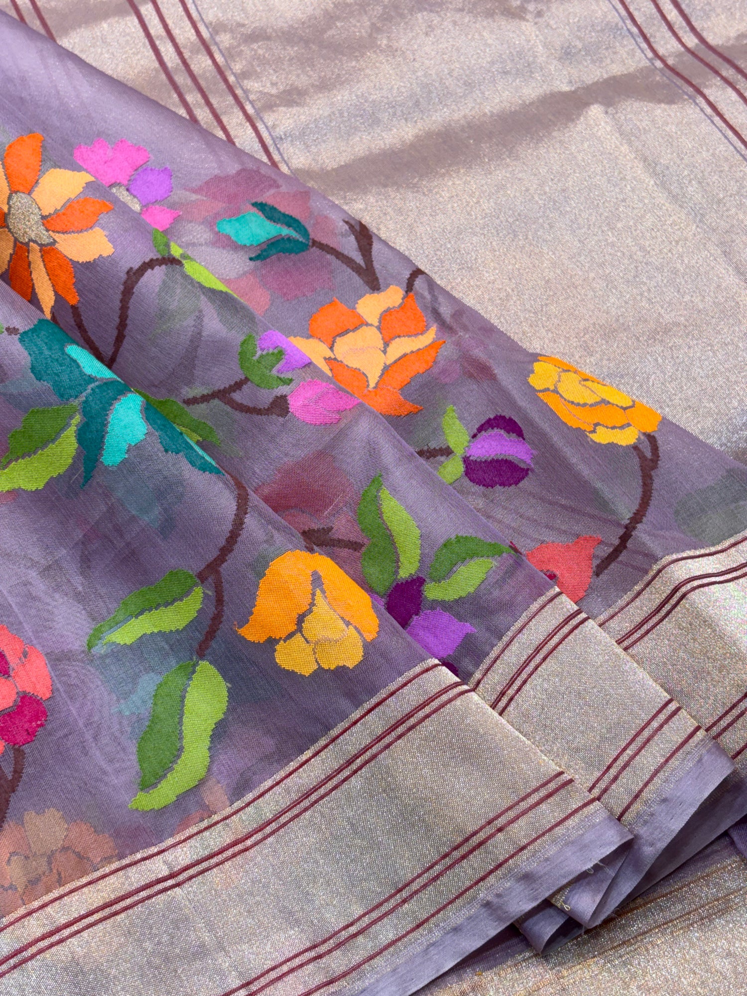 Light Lavender Pure Organza Ektara Silk Handwoven Banarasi Saree