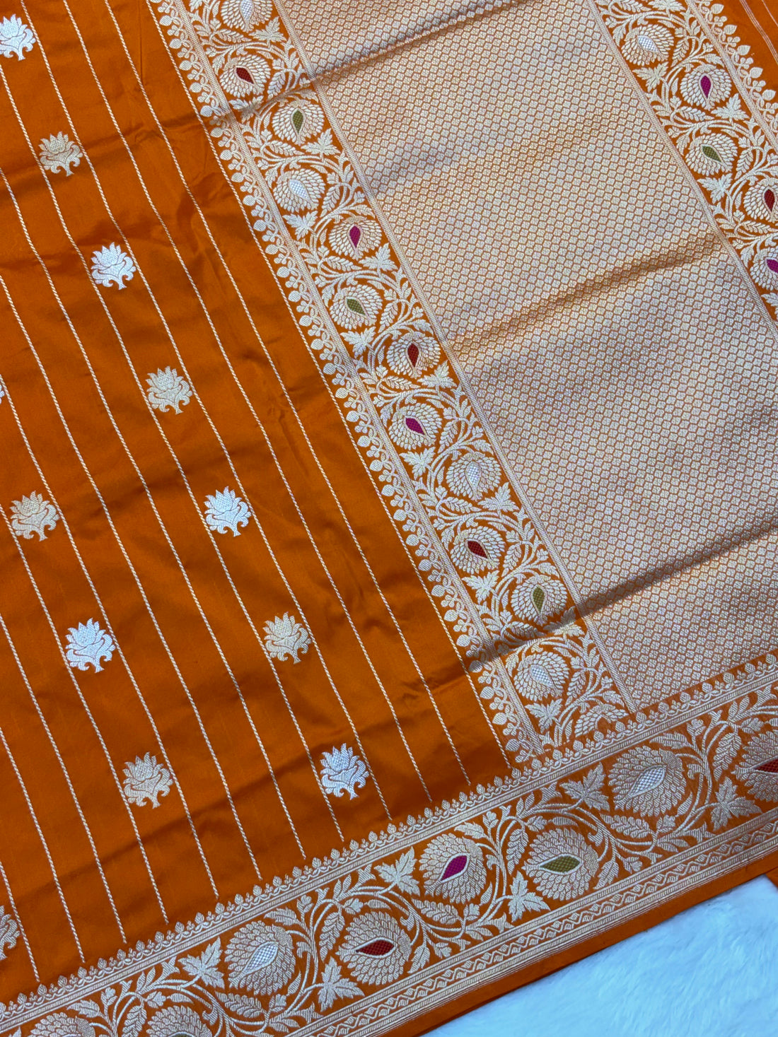 Hot Orange Pure Katan Silk Handwoven Banarasi Saree
