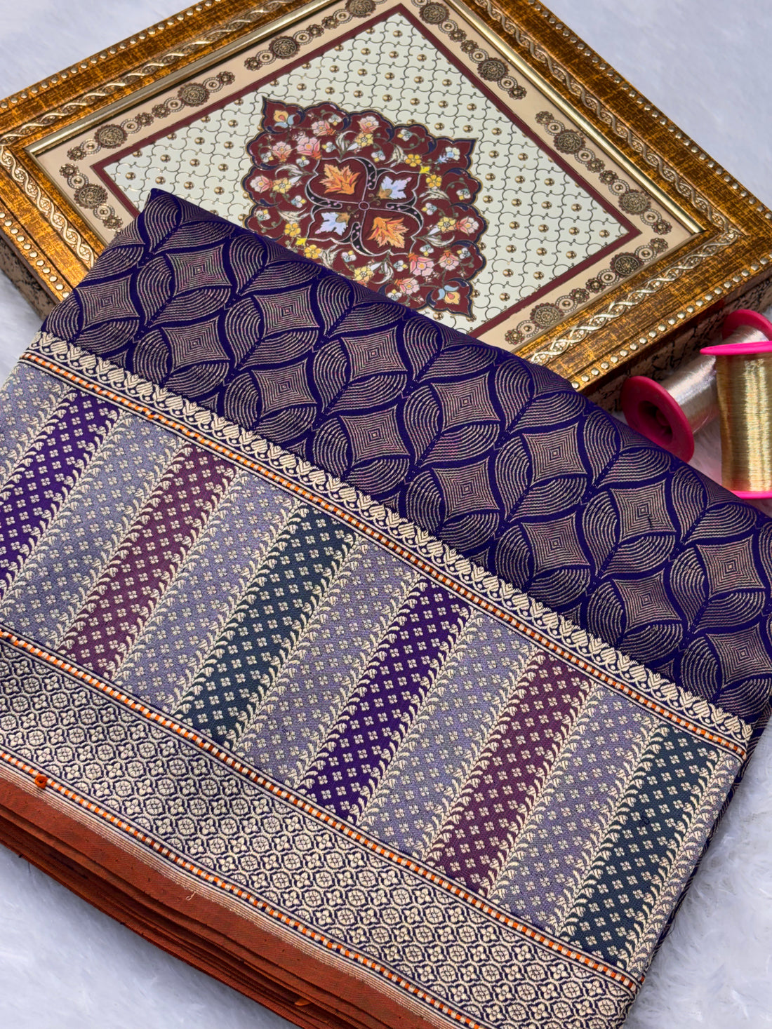 Royal Blue Pure Katan Silk Handwoven Banarasi Saree