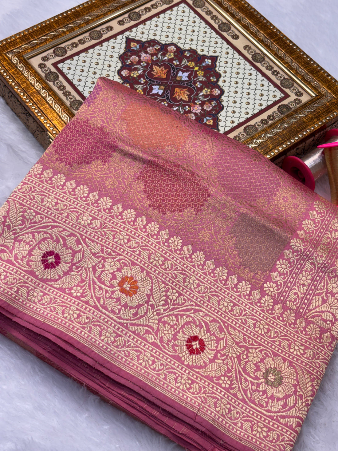 Pink Shade Pure Katan Silk Handwoven Banarasi Saree