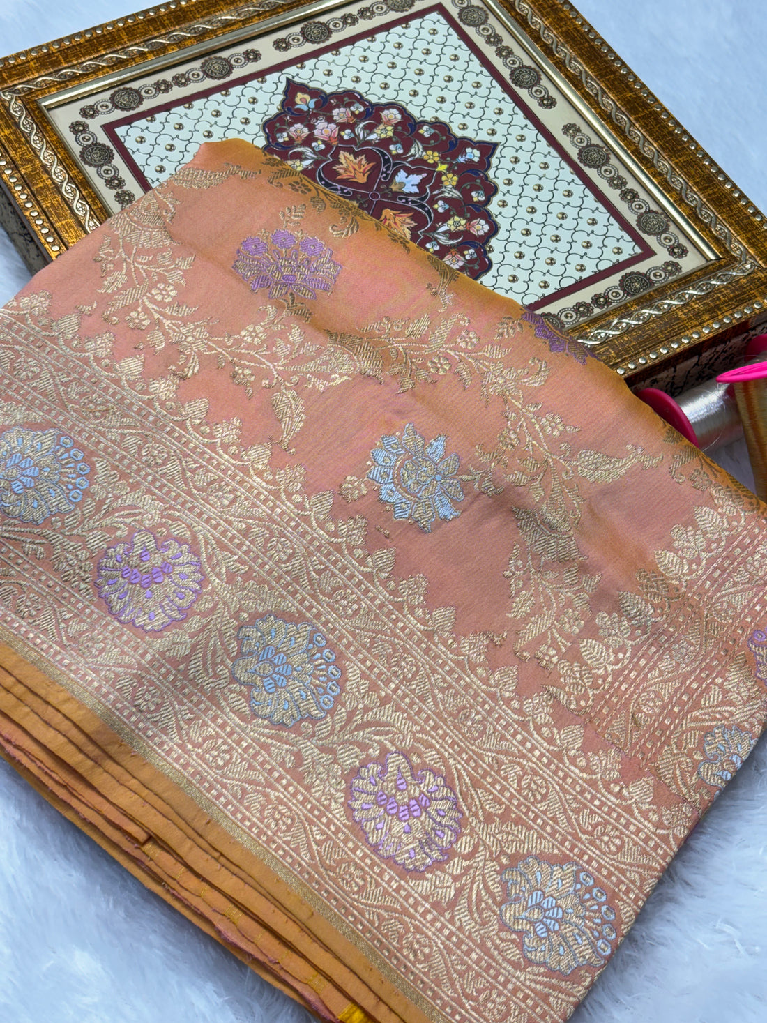 Light Peach Pure Katan Silk Handwoven Banarasi Saree